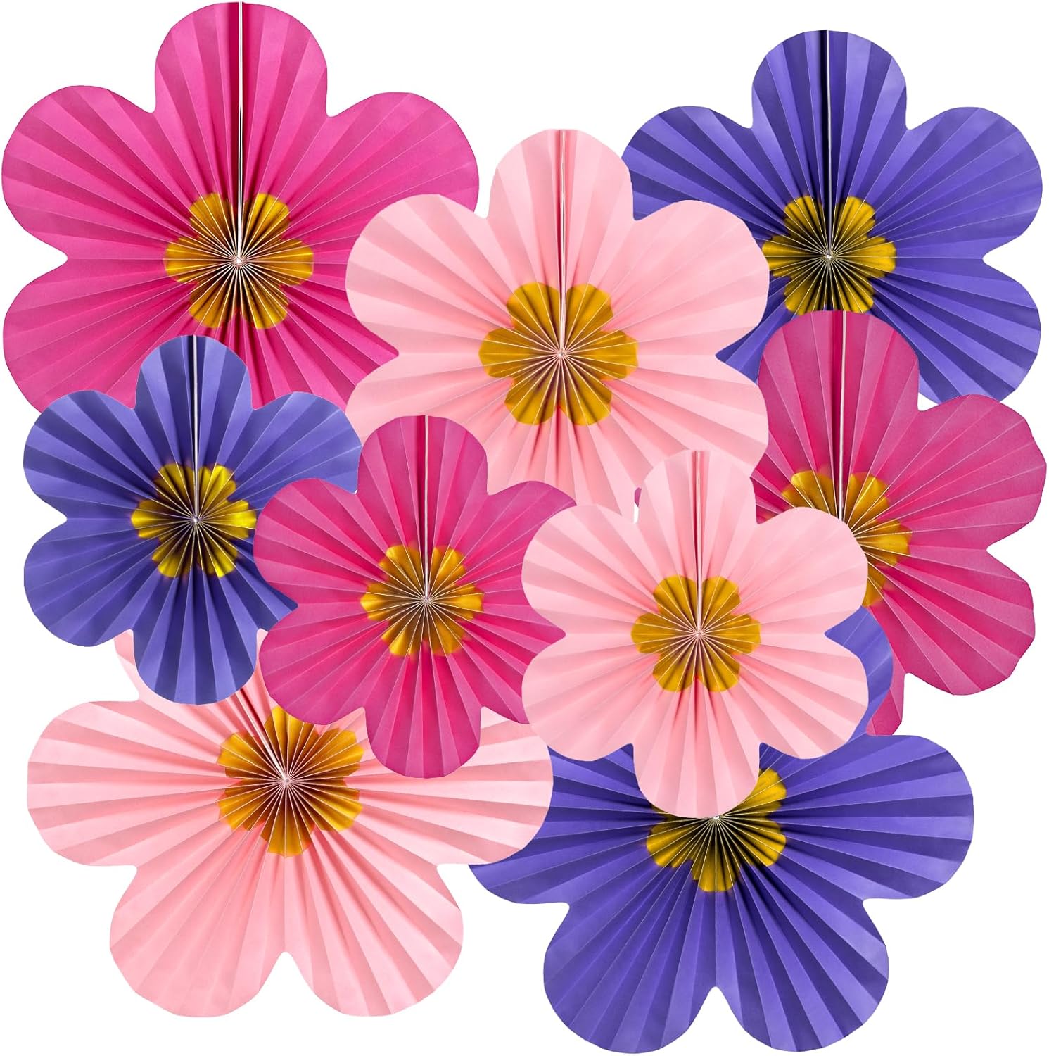 9 PCS Pink Purple Hanging Paper Fans for Decor