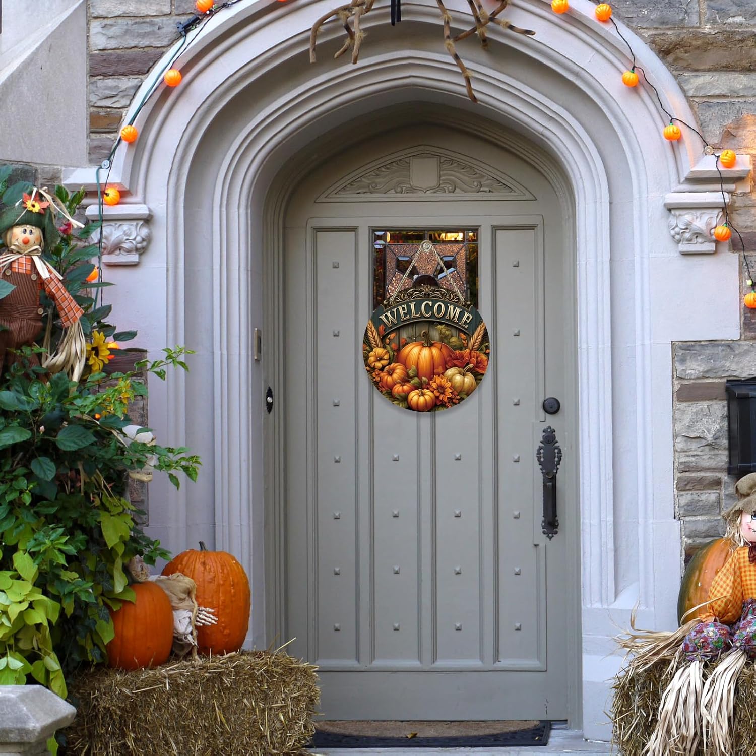 Fall Welcome Door Sign with Rustic Pumpkin Design
