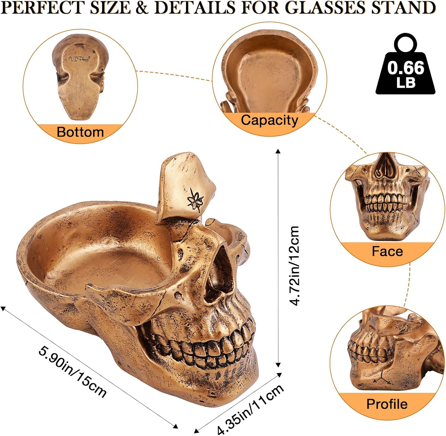 Skull Glasses Holder with Storage Tray Novelty Design for Home Office