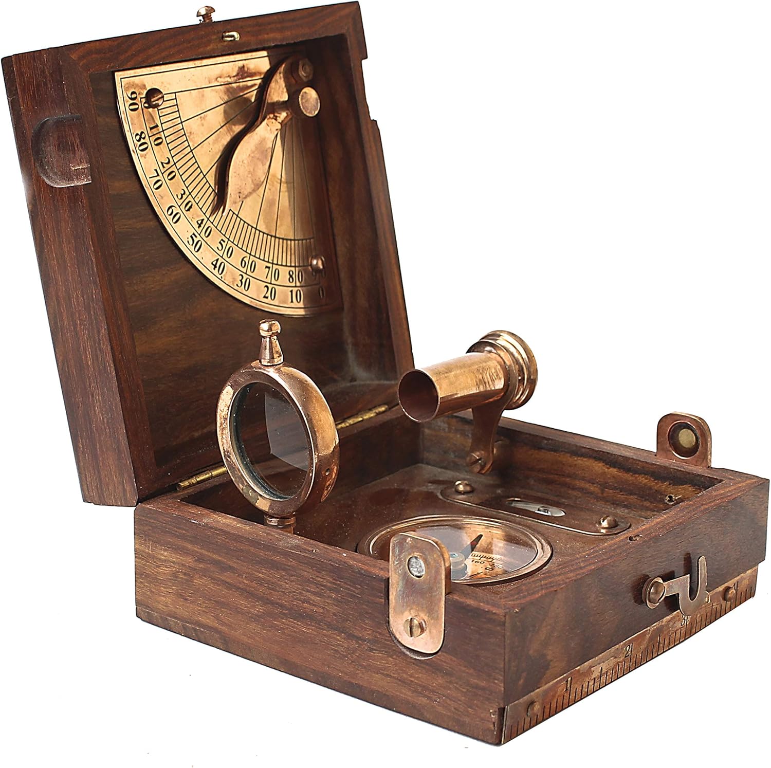 Antique Marine Master Box with Telescope Compass Alidade Scale Chart