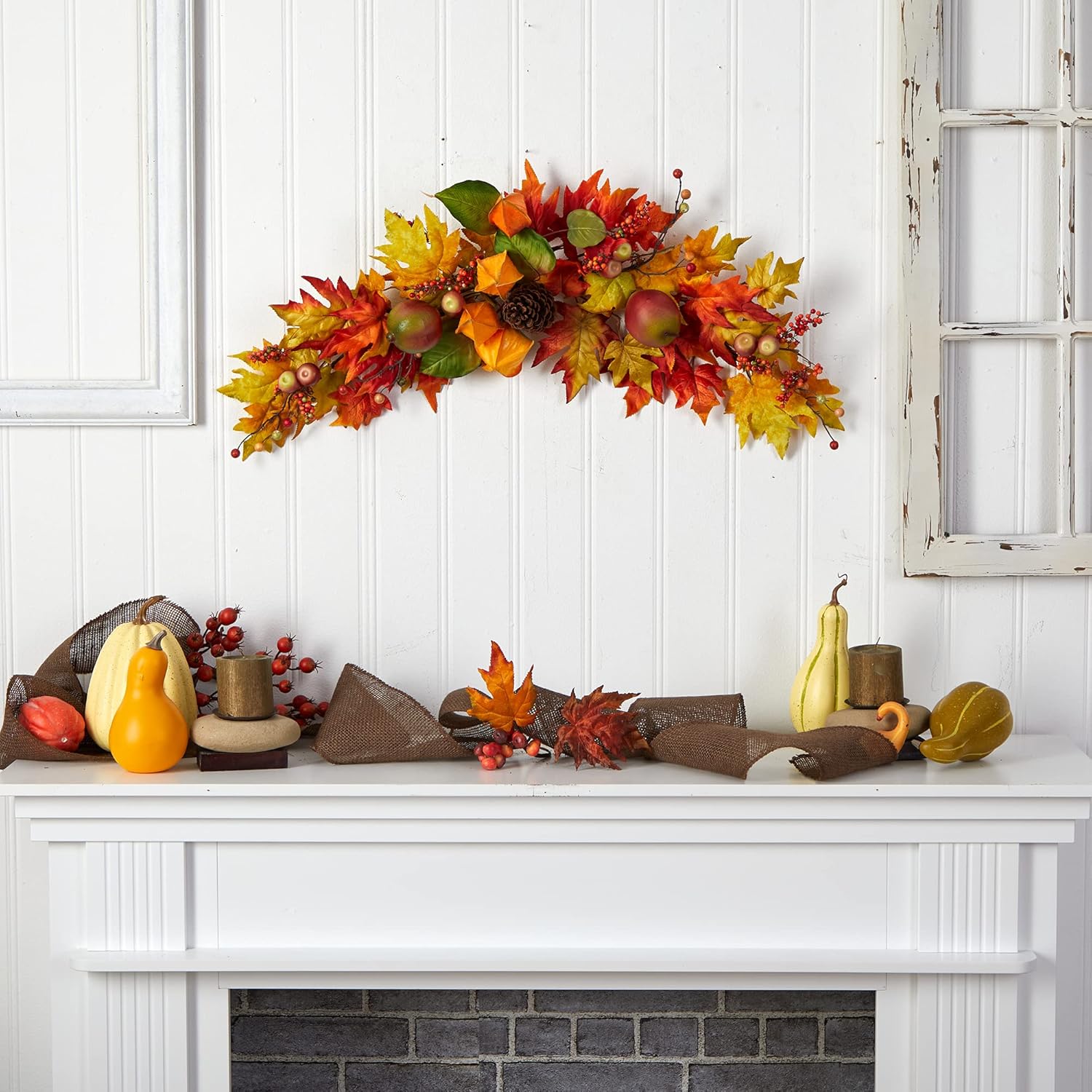 Nearly Natural 38in Autumn Maple Leaf Berry Artificial Swag 1
