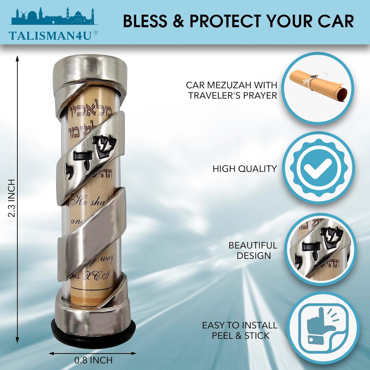 Talisman4u Protection Car Mezuzah with Travelers Prayer Scroll
