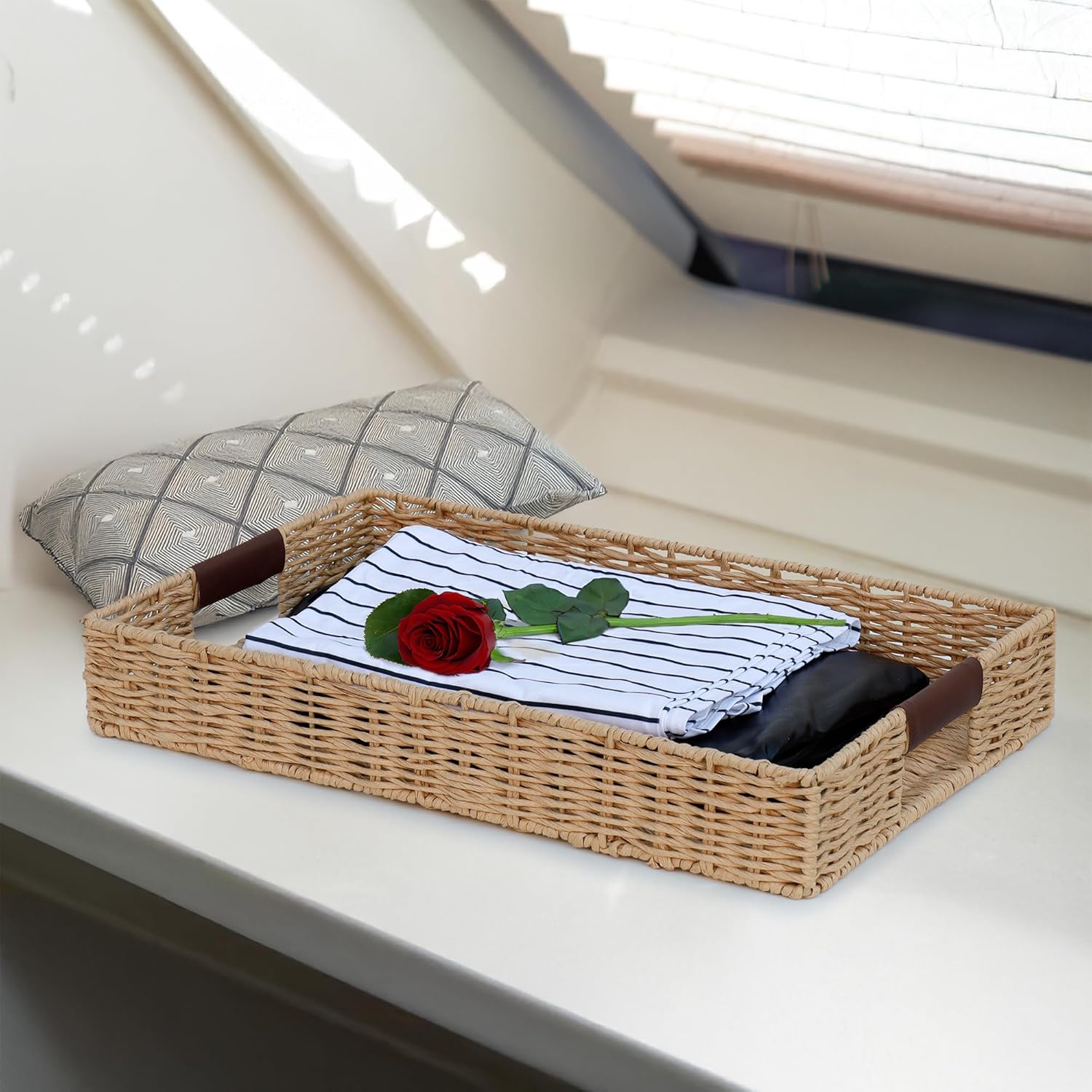 Summit Living Handwoven Rattan Tray 20x12 Decorative Accessory
