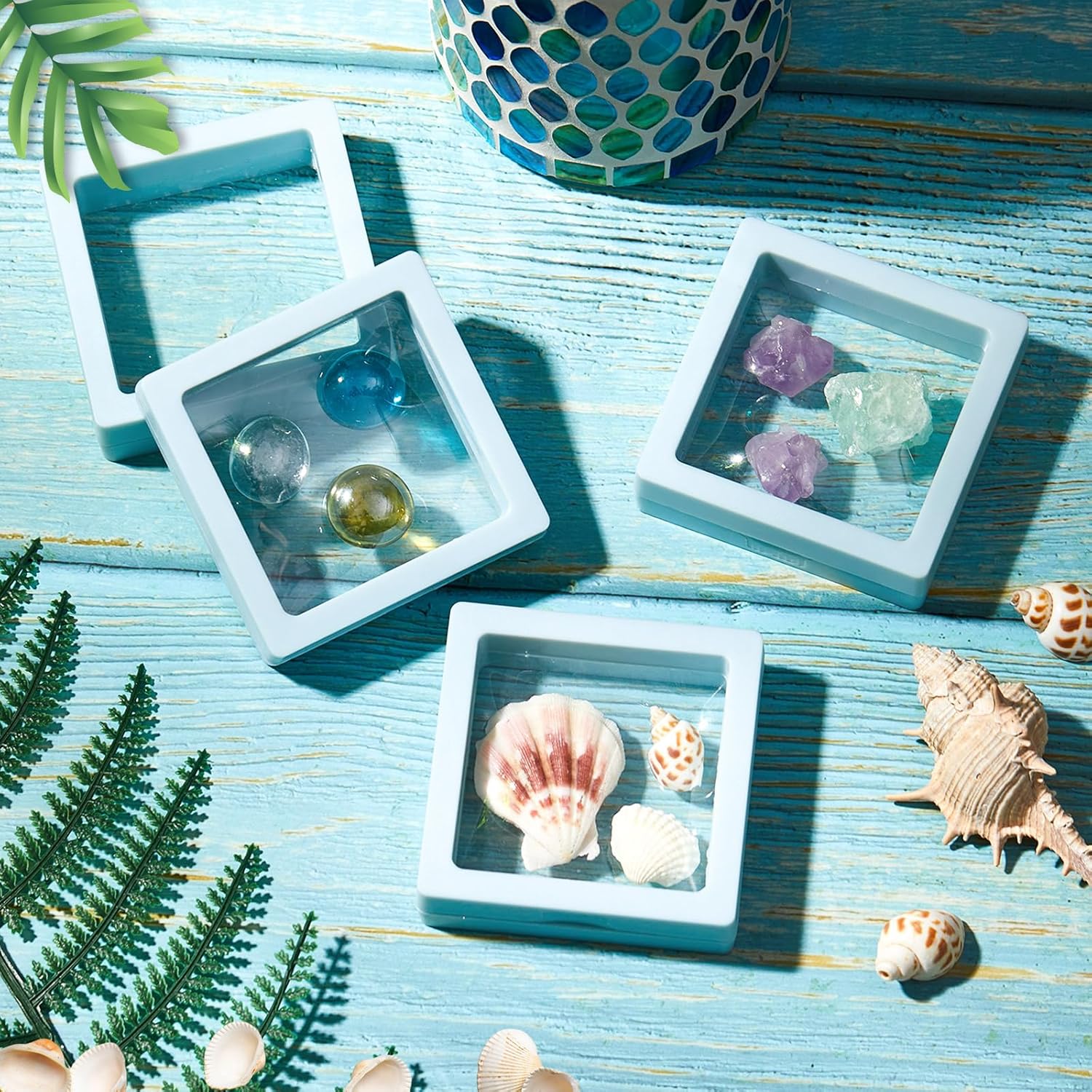 Juexica 9 Pcs Seashell Holder Set Light Blue Display Cases