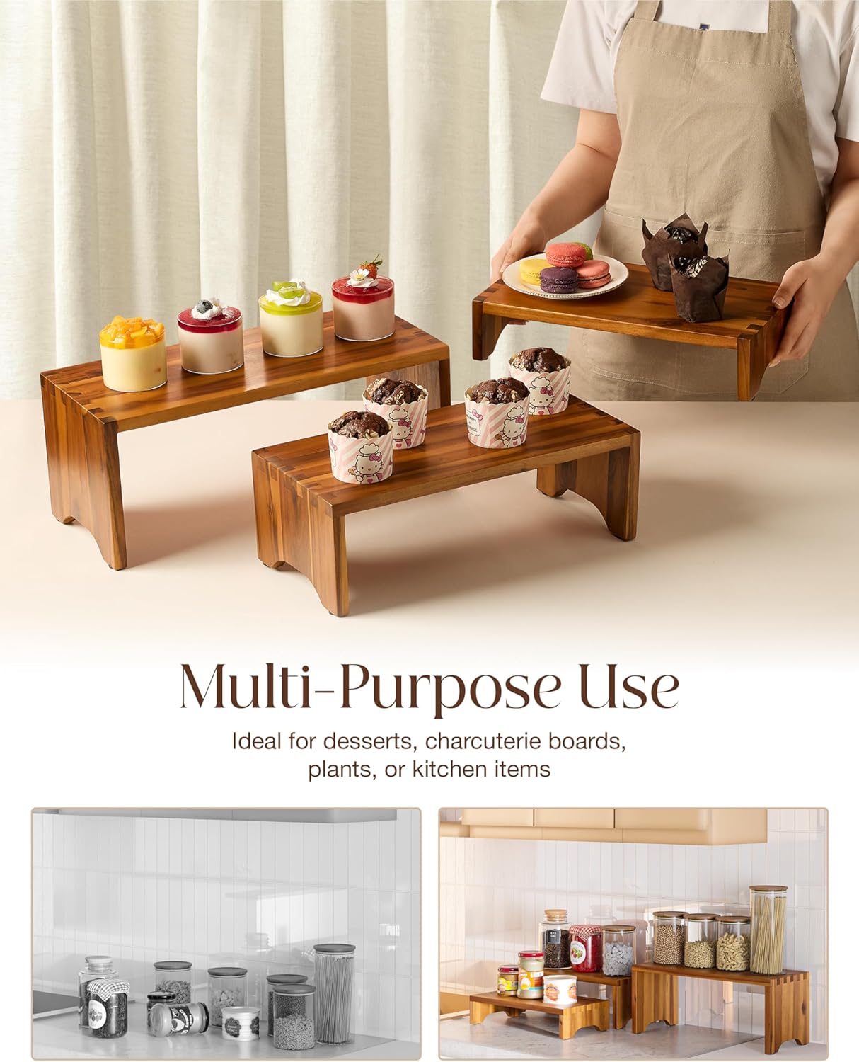 Tidita Acacia Wood Risers Display Stand Set of 3