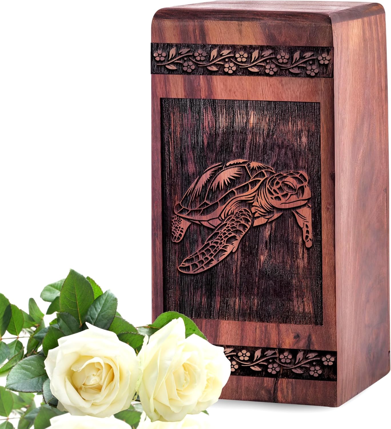 Turtle Wooden Urn for Adult Human Ashes - 14 Inch