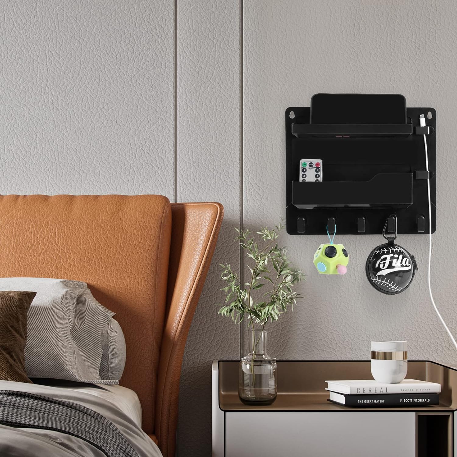 JUMEIHUI Wall Mount Shelf Organizer with Hooks and Cable Clips