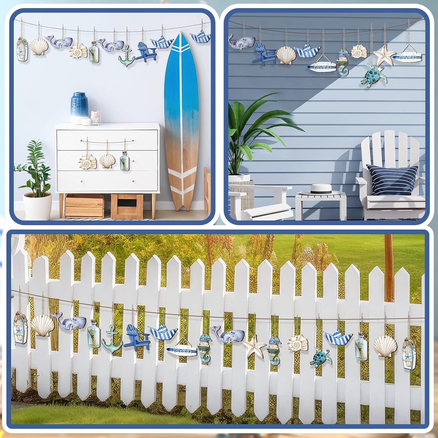 Maitys 36 Pcs Ocean Decor Wooden Hanging Ornaments