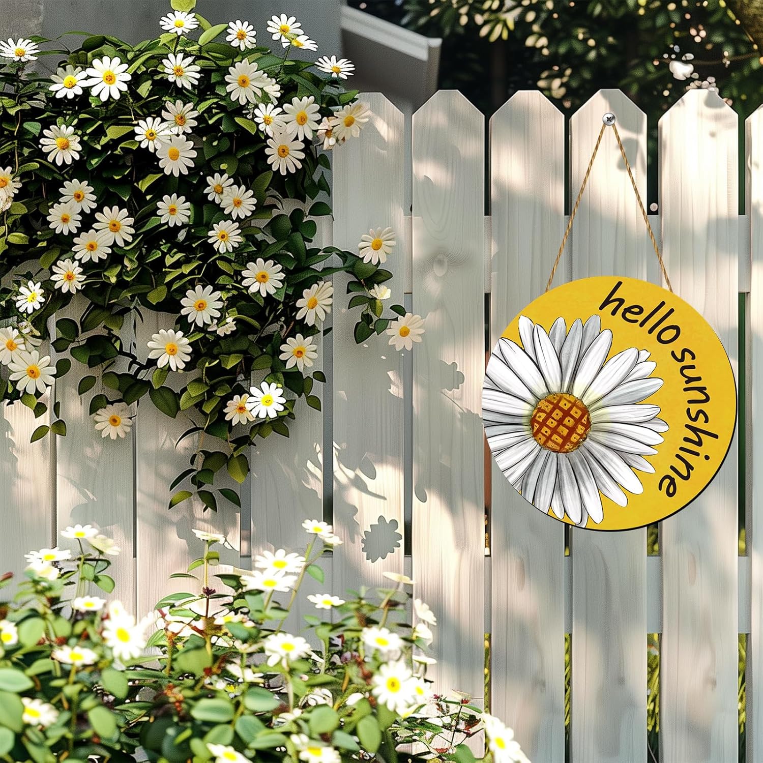 Summer Decor Daisy Front Door Wreath Hello Sunshine Wooden Sign Hanger