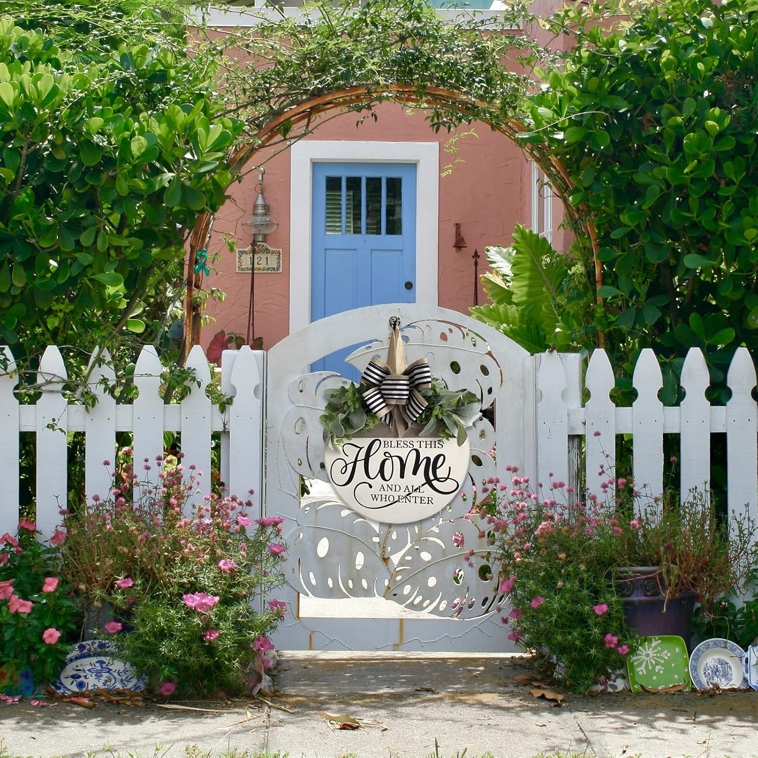 Welcome Sign for Front Door Rustic Wood Wreath Decor