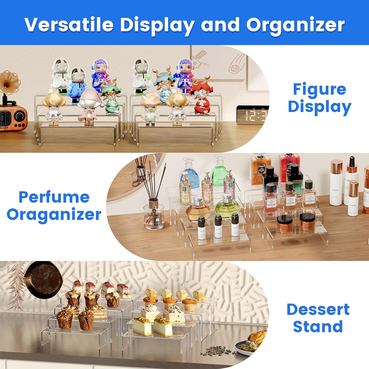 Albumgit Acrylic Display Risers 8 Pack for Collectibles Decoration Organizer
