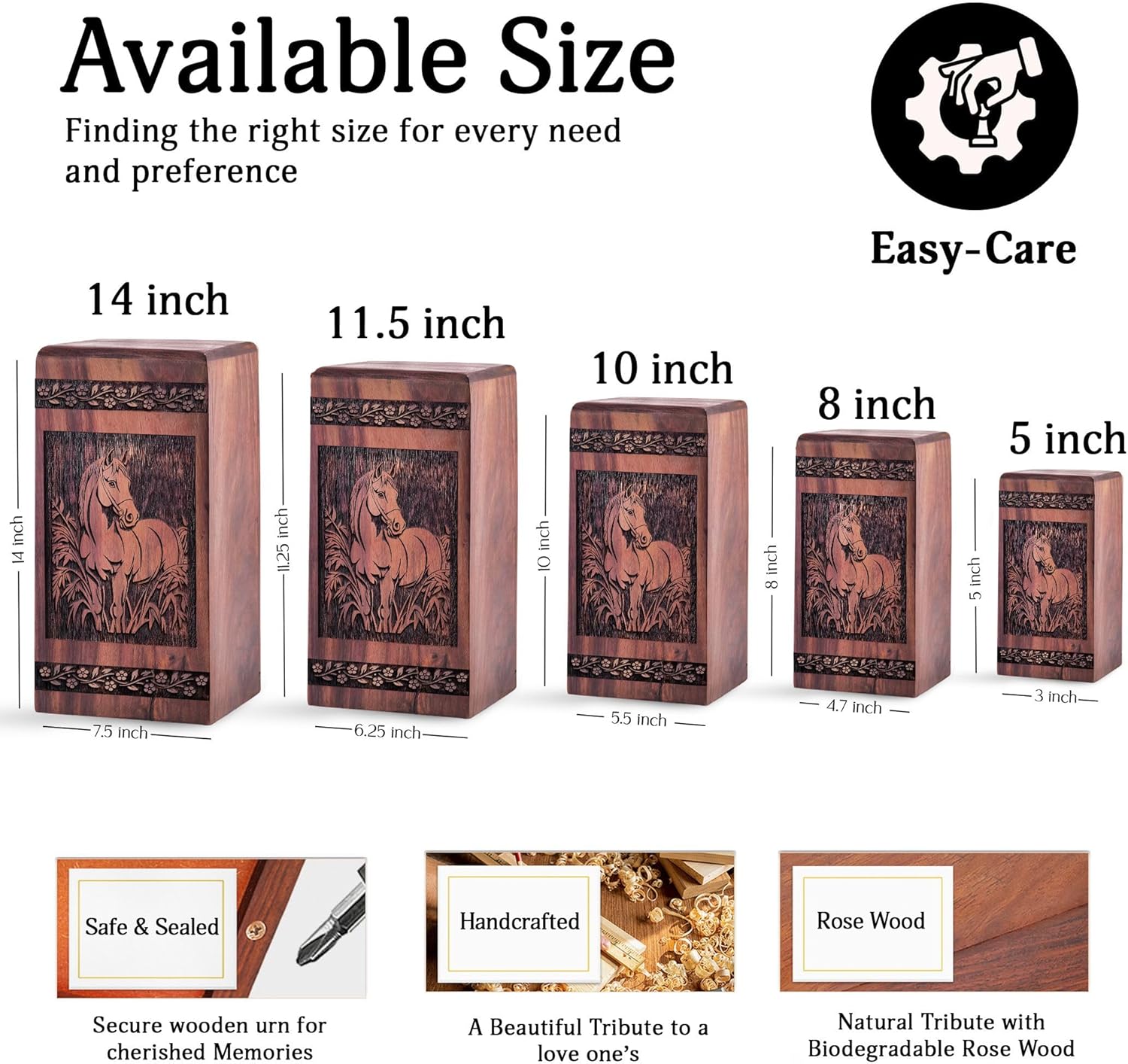 KARYLIZ Horse Miniature Wooden Urn for Ashes - 8 Inch