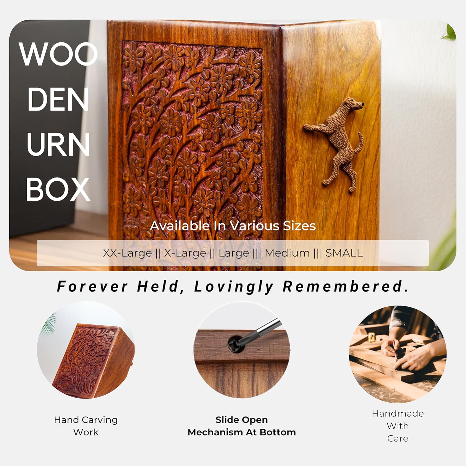 Premium Rosewood Decorative Hand Carved Wooden Urn X-Large 235 x 185 x 13cm