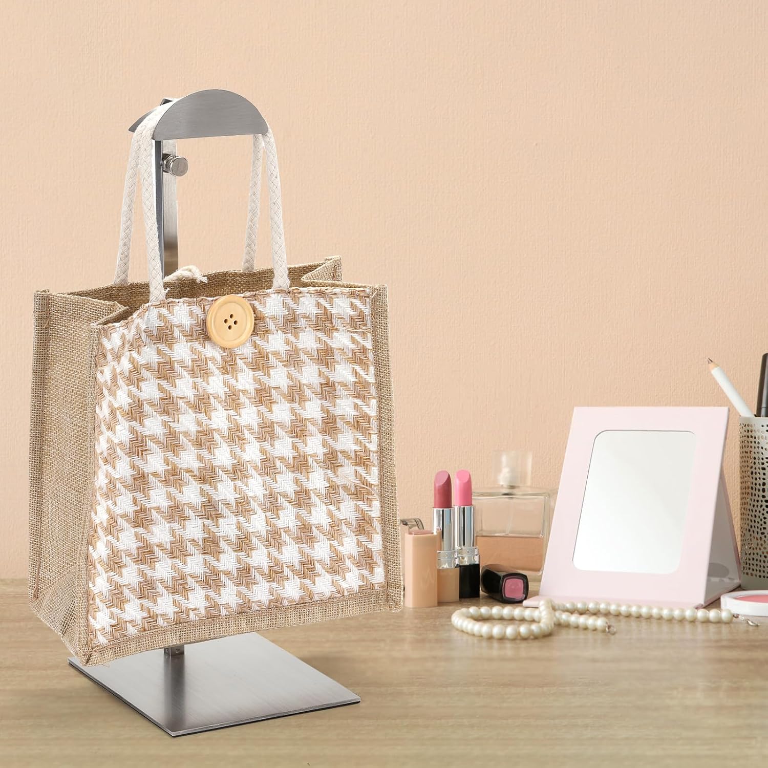 Hacaroa 3 Pack Purse Display Stand Adjustable Height Stainless Steel Holder for Bags and Jewelry