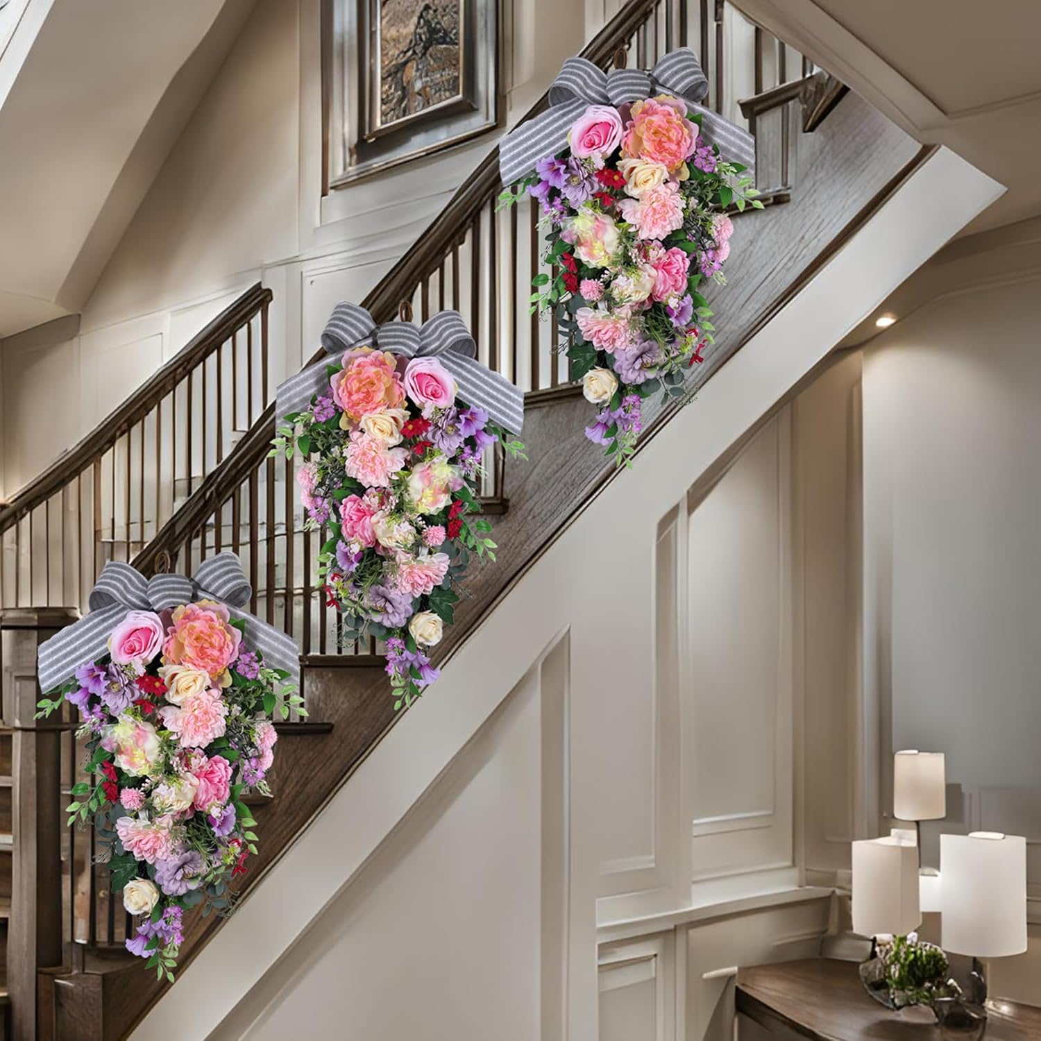 24-Inch Lighted Spring Peony Wreath for Front Door
