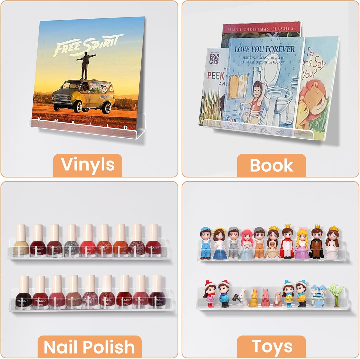 Upsimples 8 Pack Vinyl Record Wall Shelves Clear Acrylic Floating Display for Album Storage