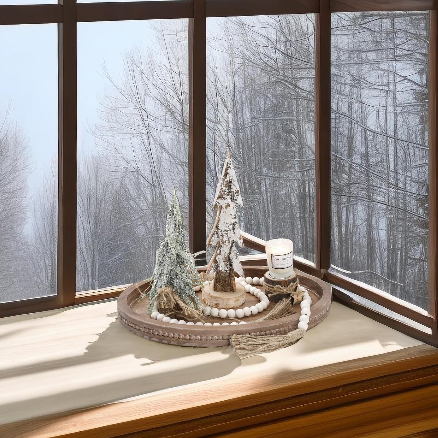Oval Decorative Tray with Wood Bead Garland - 16x118in
