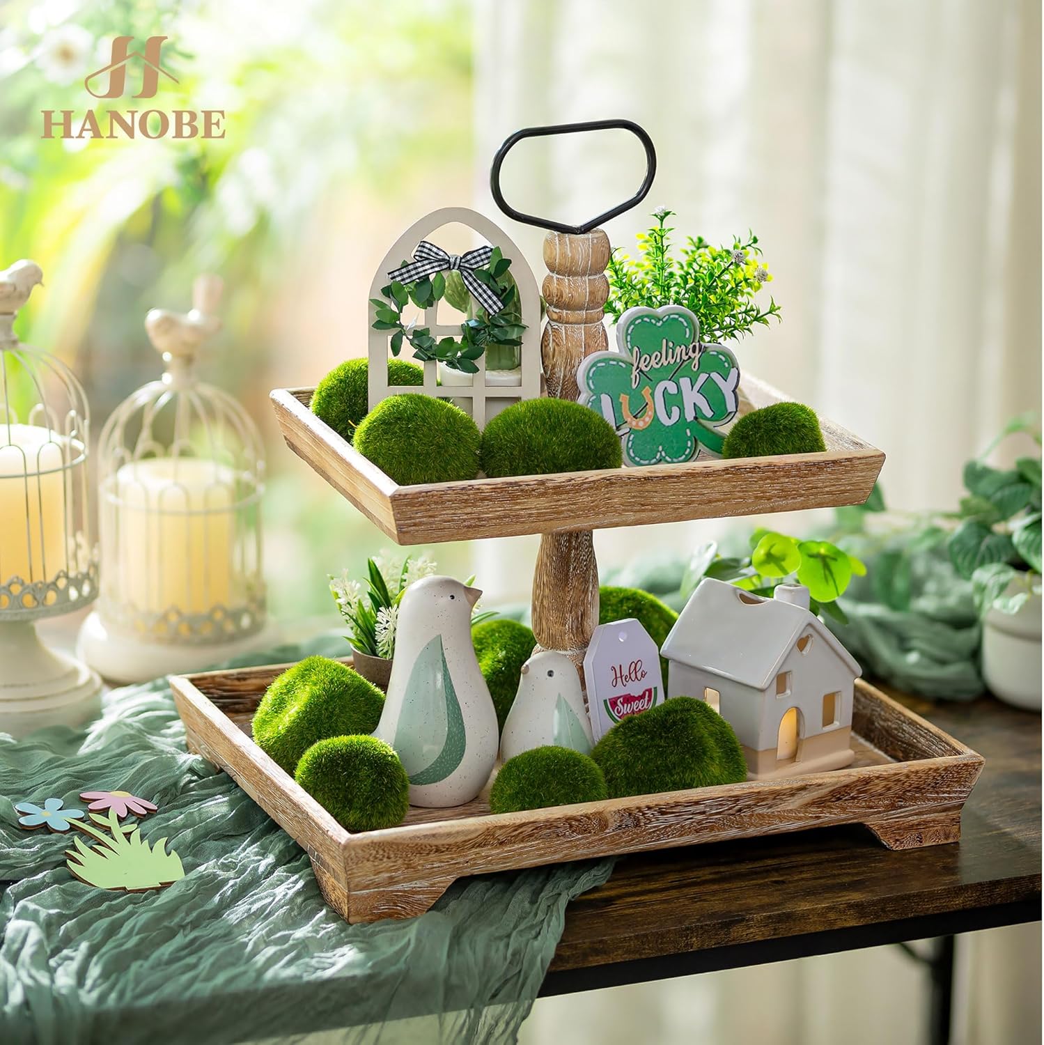 Hanobe 2 Tier Farmhouse Serving Tray Stand