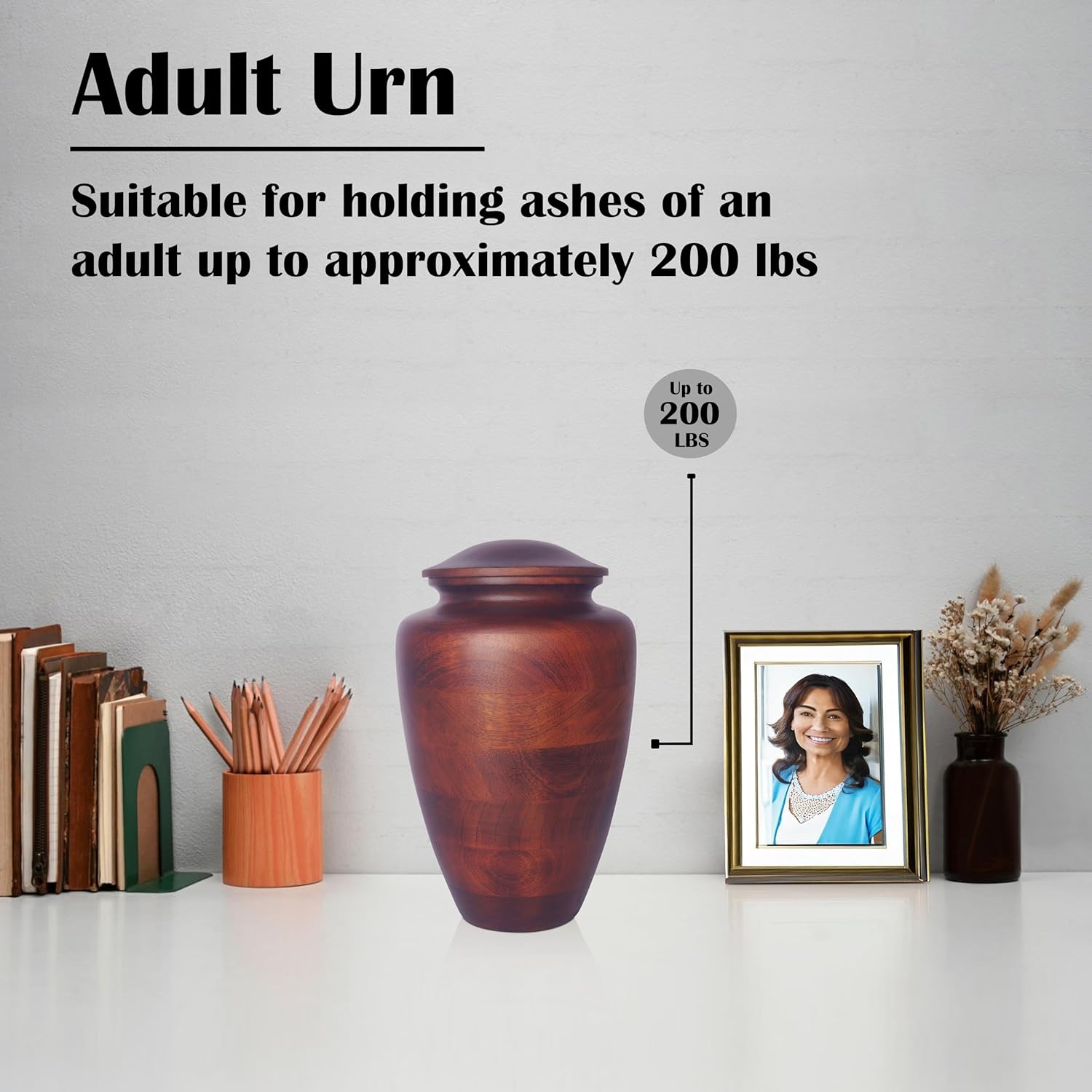 ZIYA Large Wooden Cremation Urn for Human Ashes - Rosewood Burial Urn with Velvet Bag