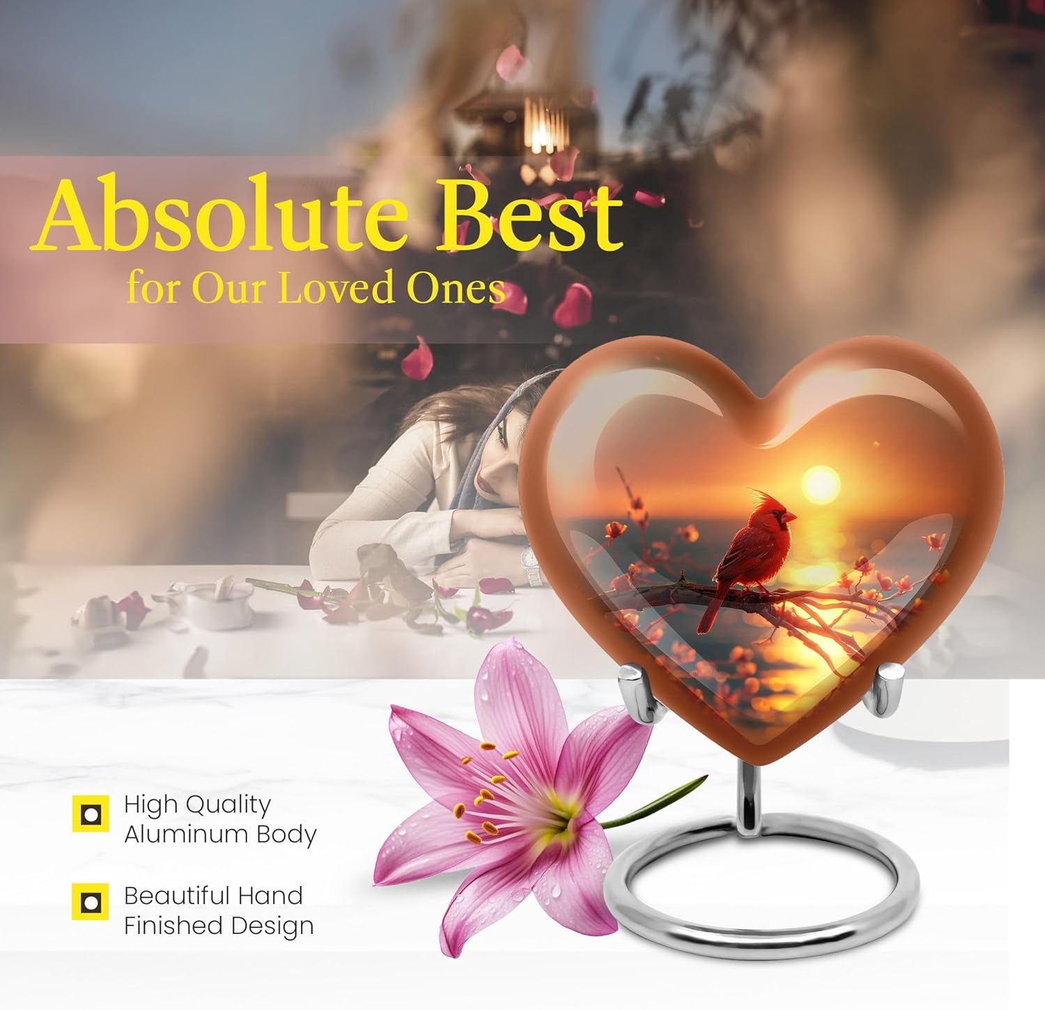 Elegant Heart-Shaped Cremation Urn - Brown Ceramic