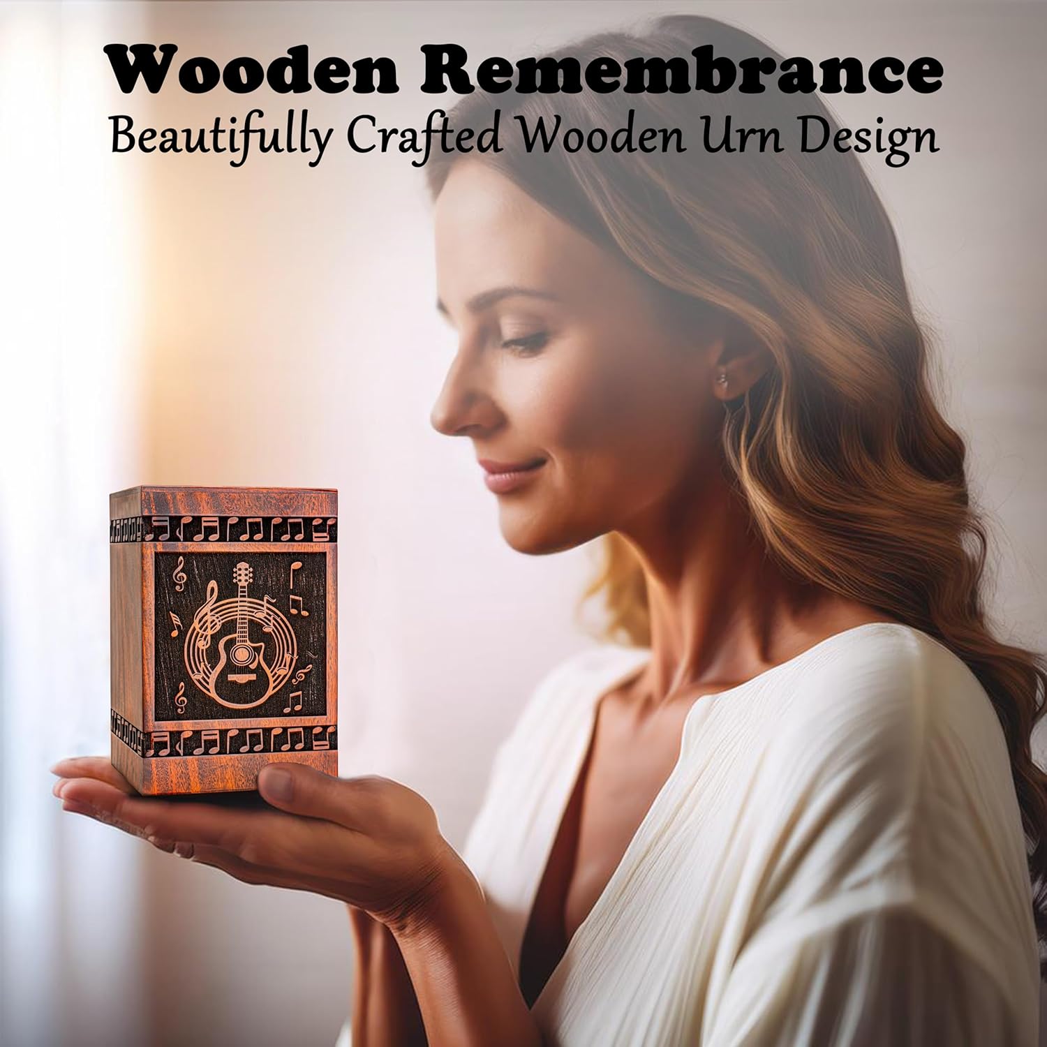 Wooden Guitar Ash Urn - Cremation Keepsake Box Teak Material Elegant Design