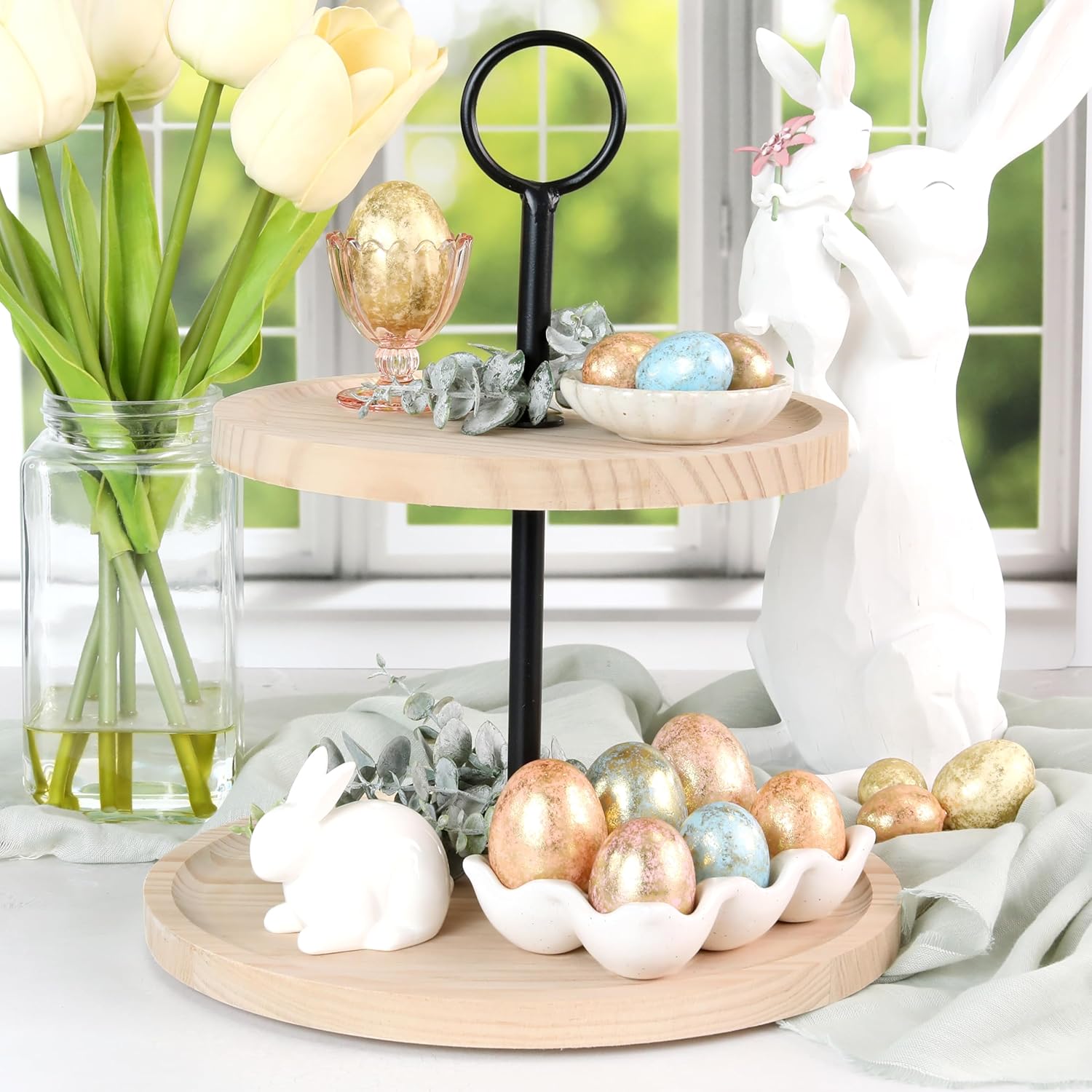 KIBAGA Decorative Wooden Tiered Tray Stand