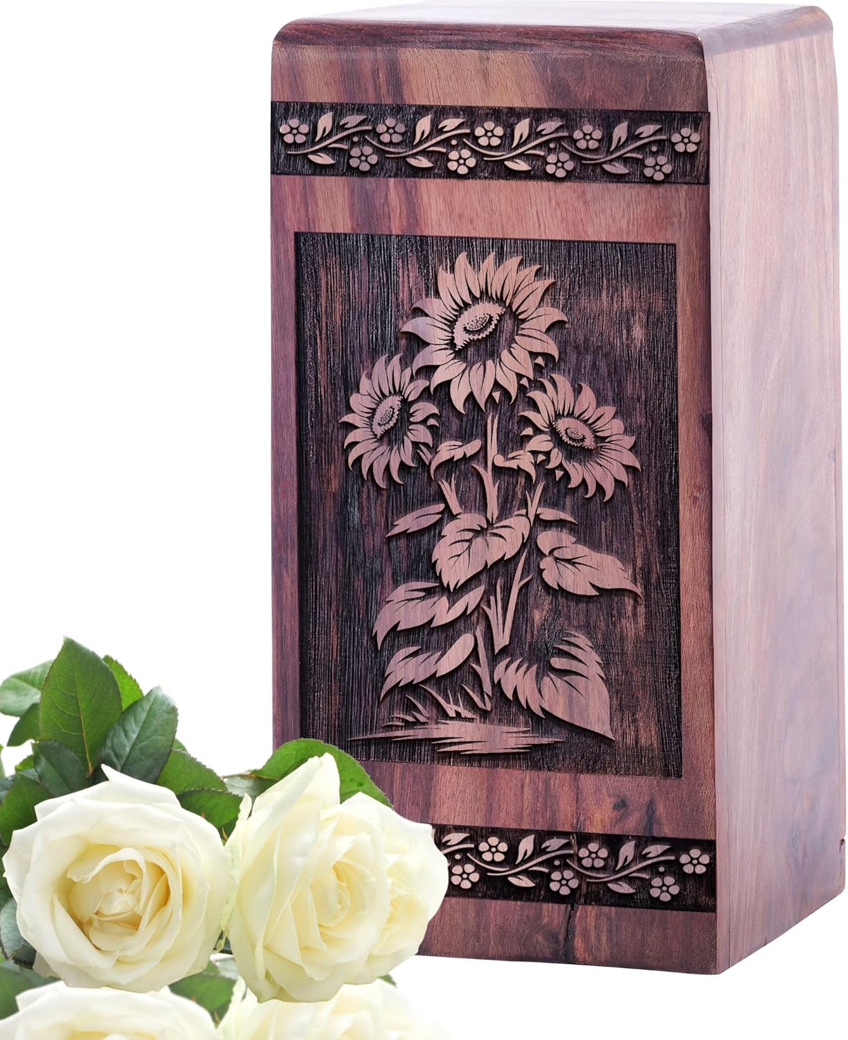 Sunflower Field Keepsake Urn - 5 Inch Wooden Ashes Box