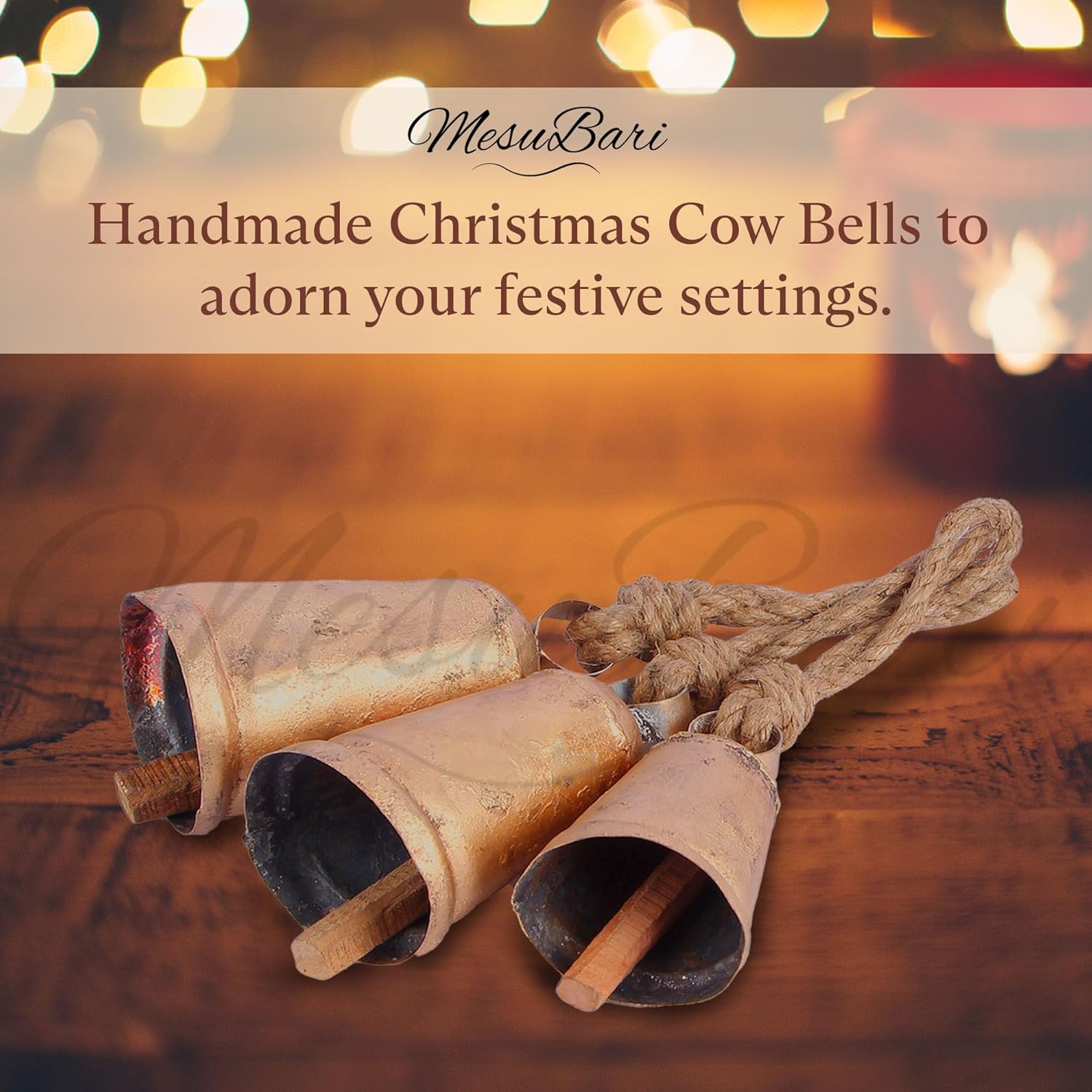 Set of 3 Vintage Brass Cone Cow Bells with Rustic Design