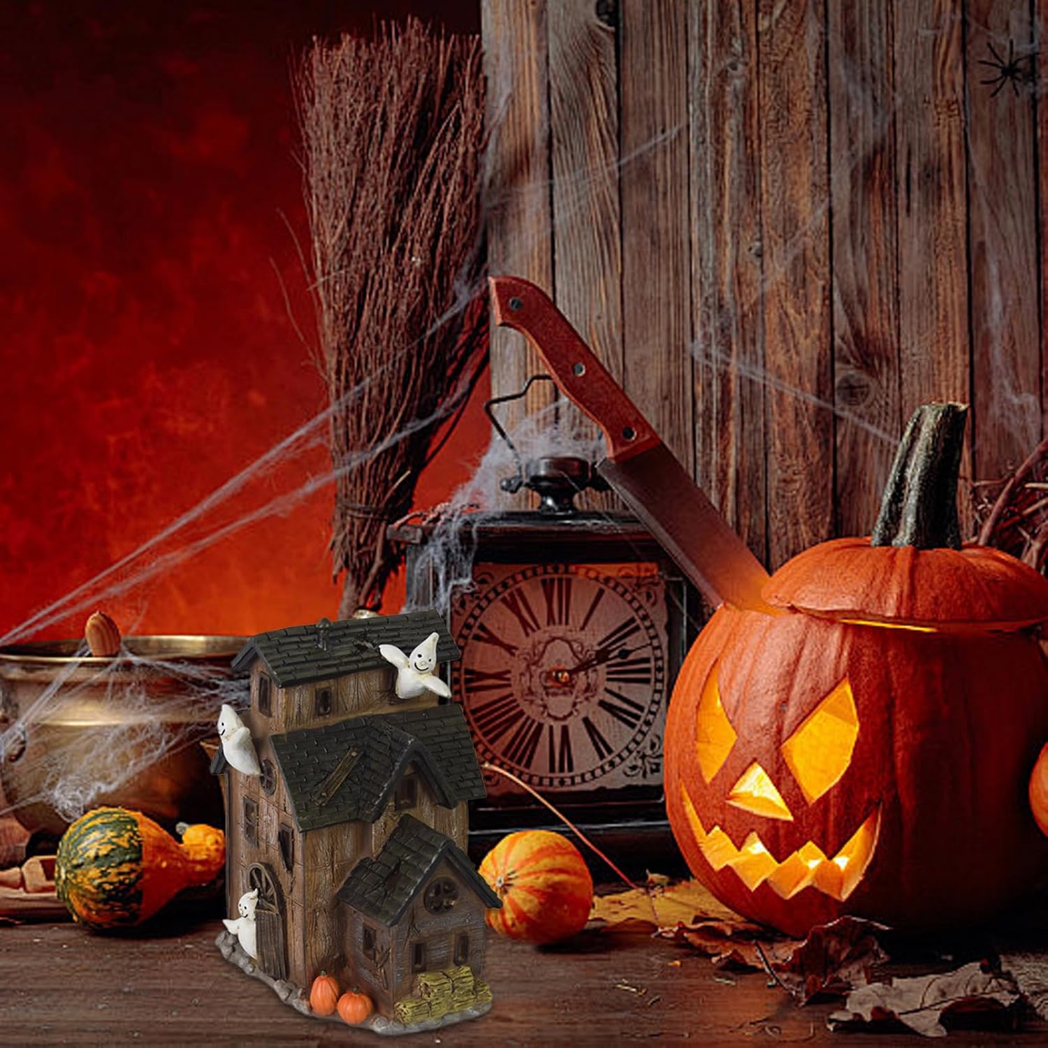 Halloween Village Haunted House with LED Lights