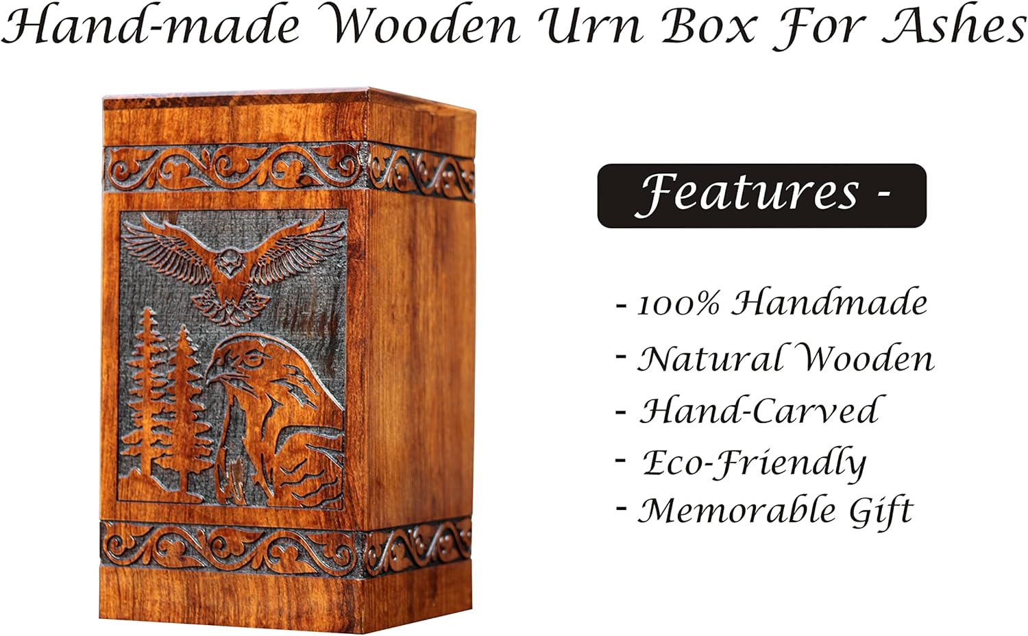 Rosewood Urn for Human Ashes - Eagle Hand-Crafted