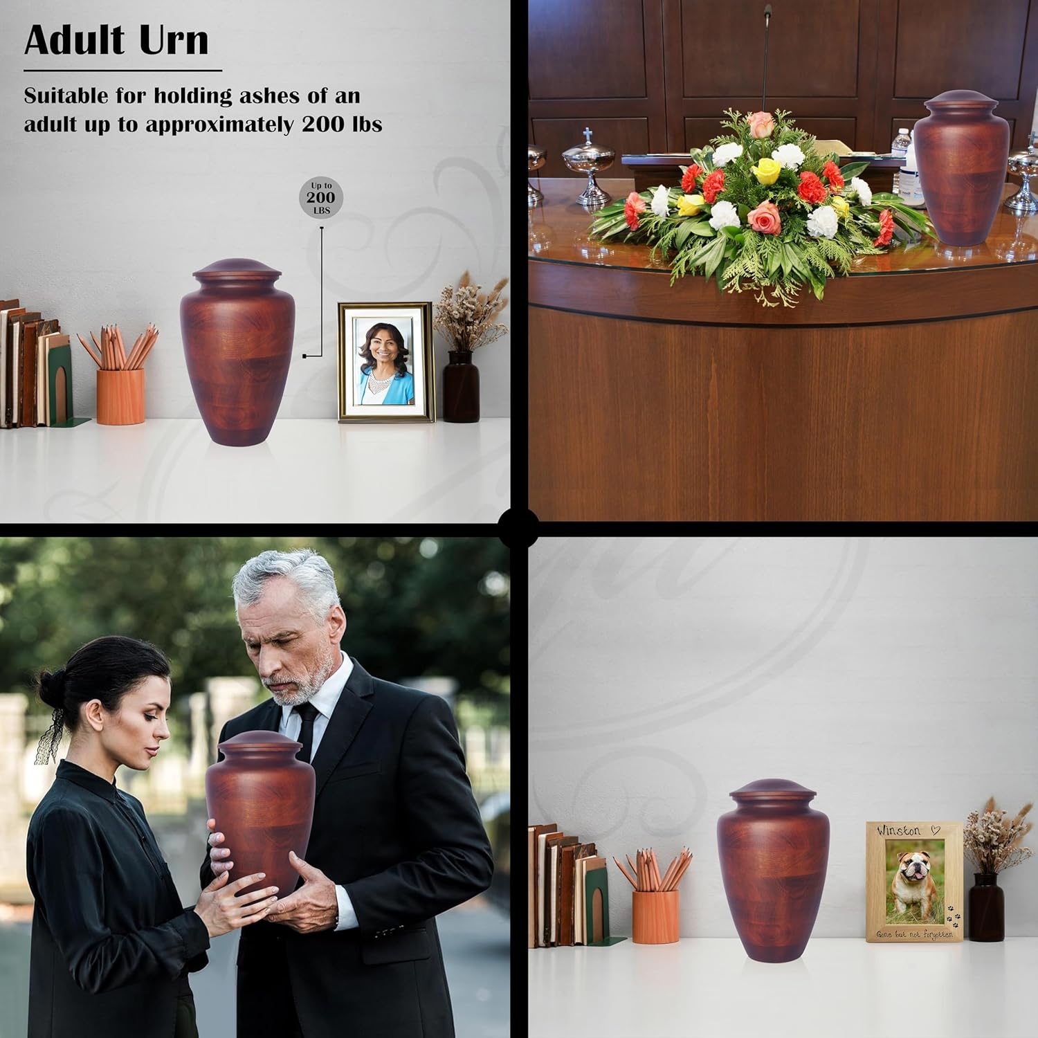 ZIYA Large Wooden Cremation Urn for Human Ashes - Rosewood Burial Urn with Velvet Bag