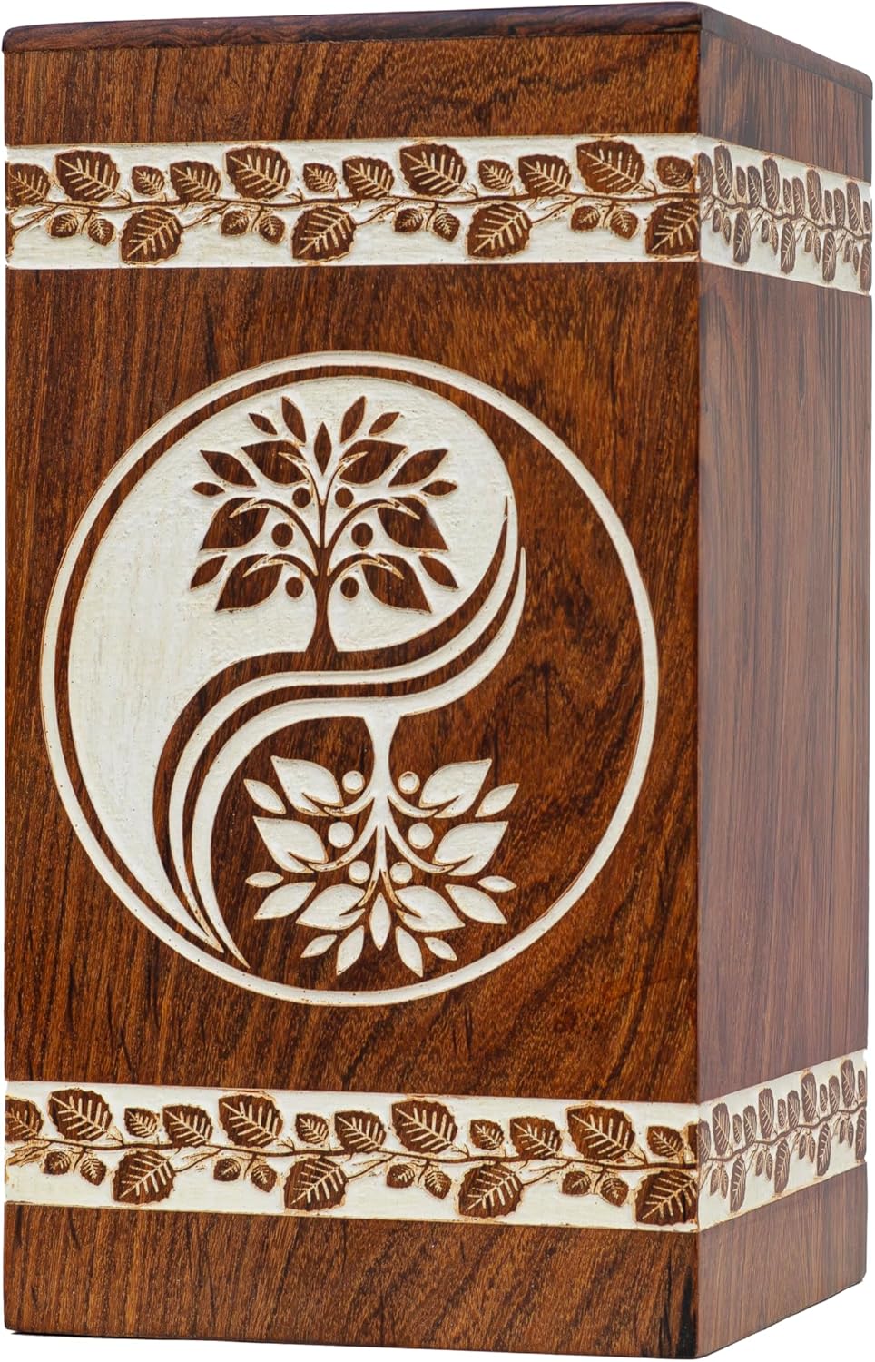 Wooden Urn Box Yin Yang Tree Design