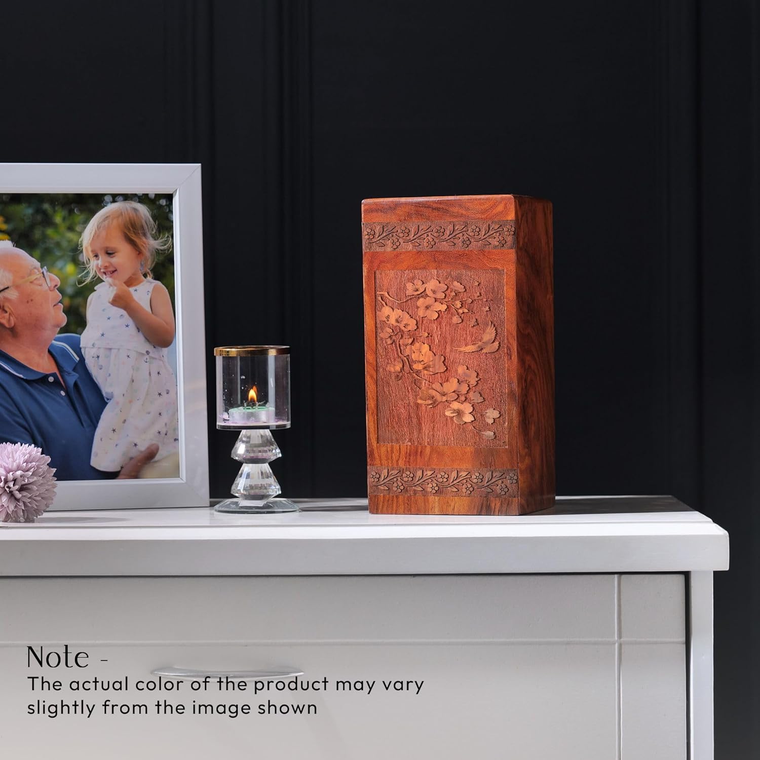 Cherry Blossoms Wooden Cremation Urn for Adult 10 Inch