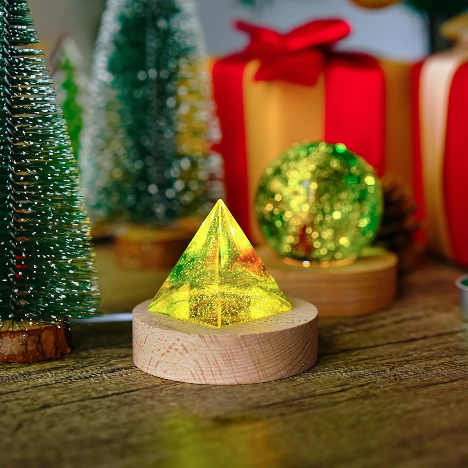 ZEERSHEE 2Pcs LED Wooden Display Stand for Crystals and Glass Art