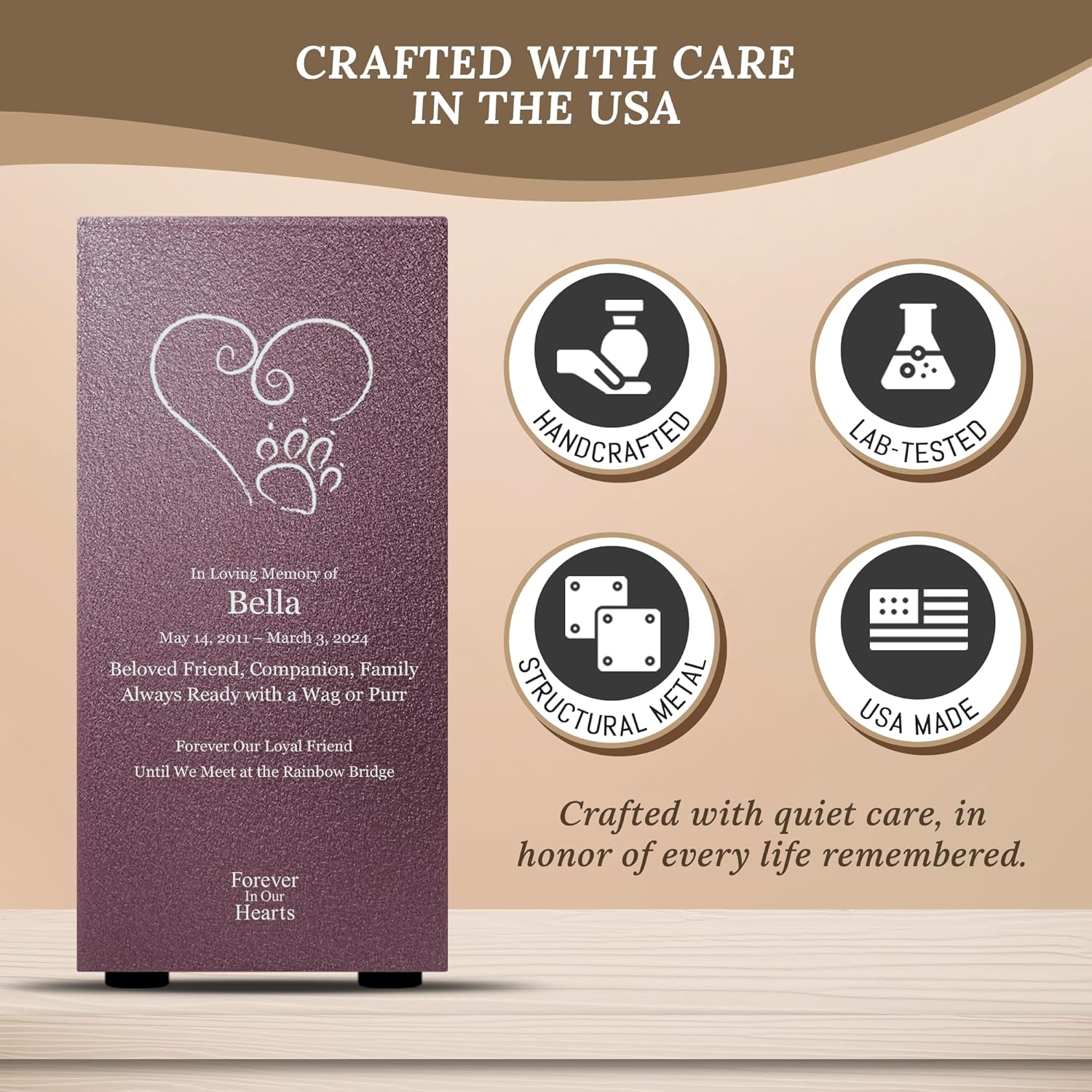 Amaranthine Urn Decorative Pet Ashes Container - Customizable Metal Urn with Heart Paw Design