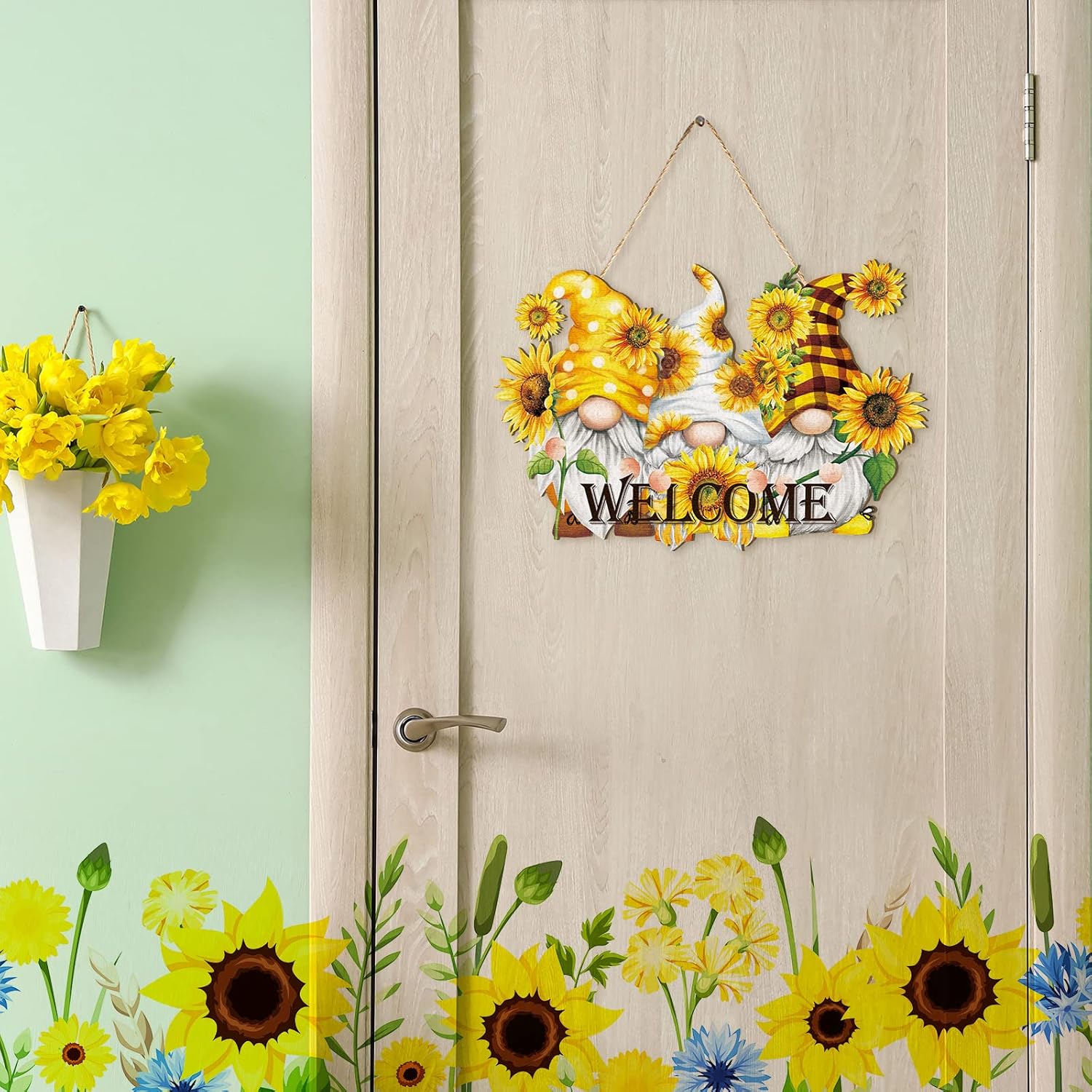 Wooden Gnome Welcome Door Hanger for Front Door
