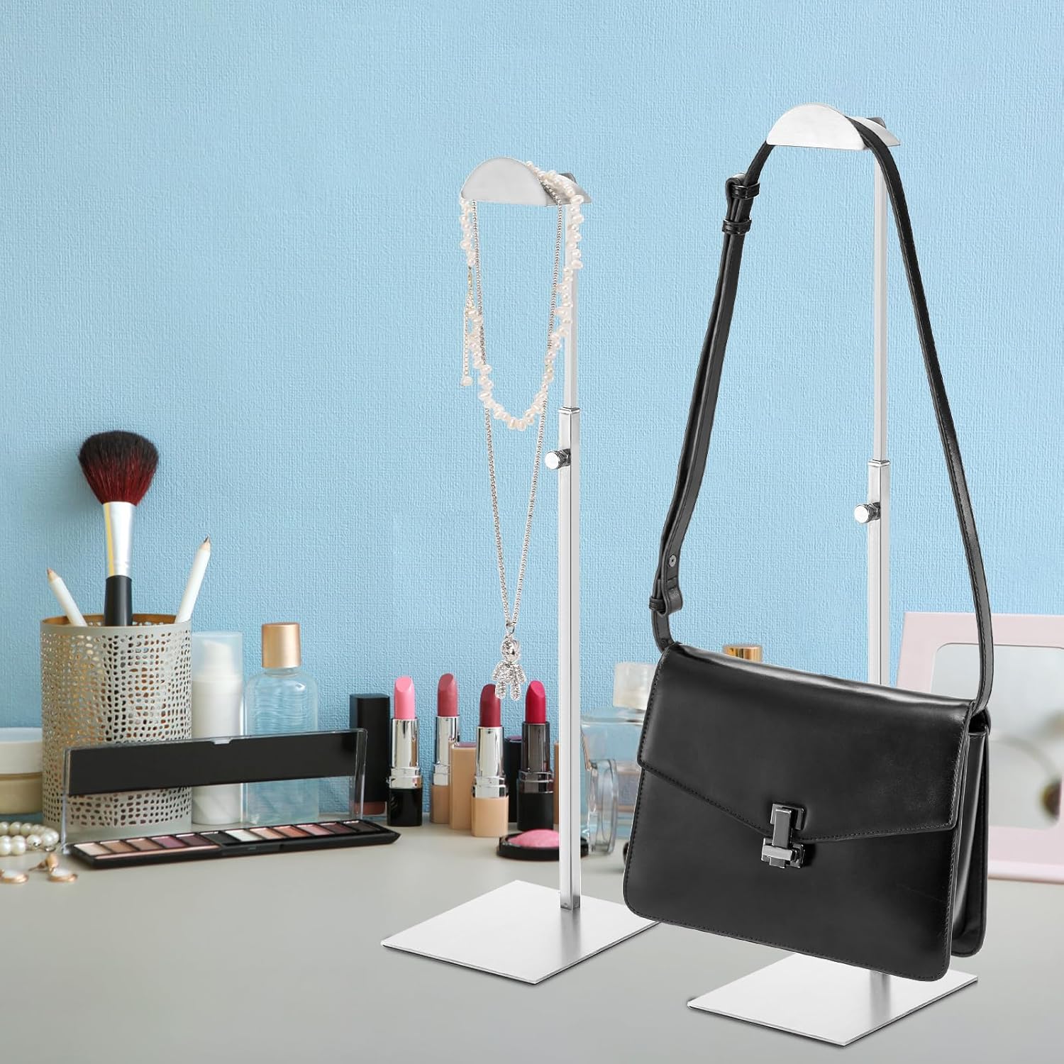 Hacaroa 3 Pack Purse Display Stand Adjustable Height Stainless Steel Holder for Bags and Jewelry