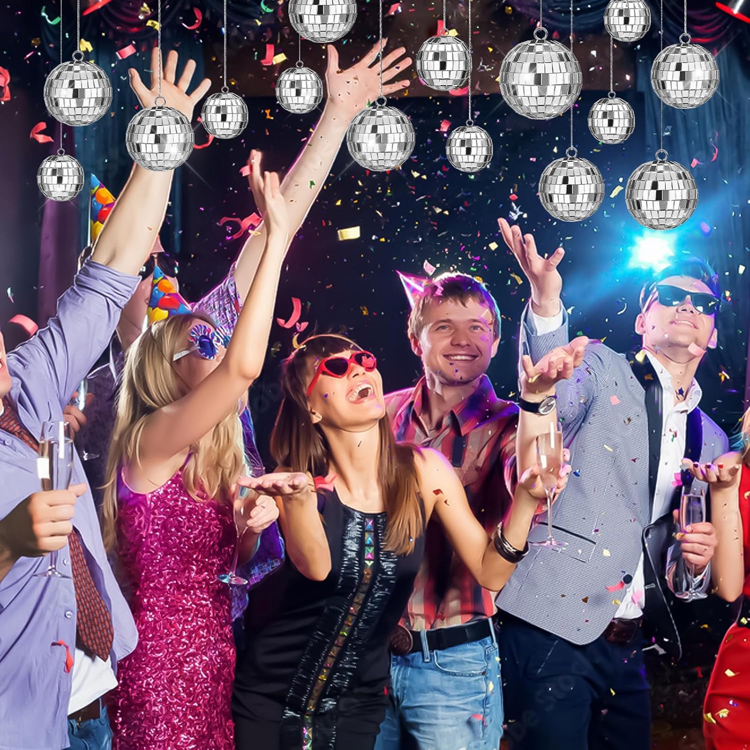 20 Pack Silver Mini Hanging Mirror Balls for 70s Birthday Party Decor