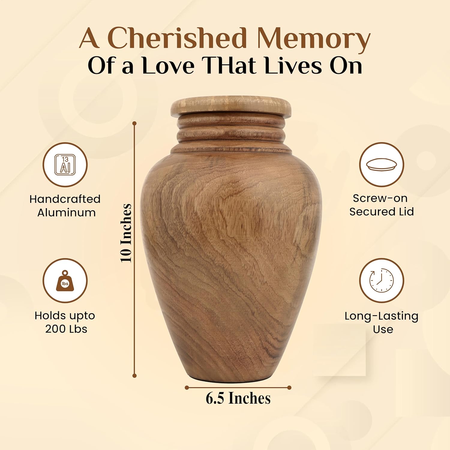 Wooden Cremation Urn for Human Ashes Handcrafted