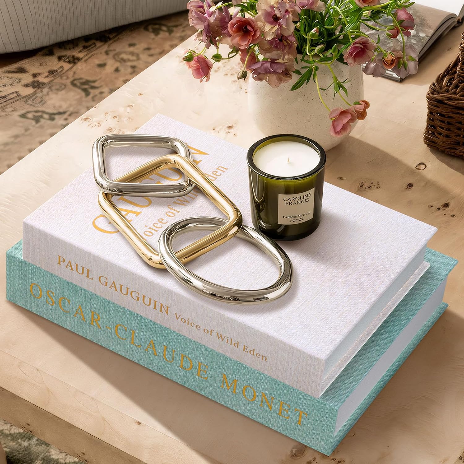 Decorative Books for Home Decor Set of 2 Linen Faux Book Storage Boxes with Wooden Bead Tassel