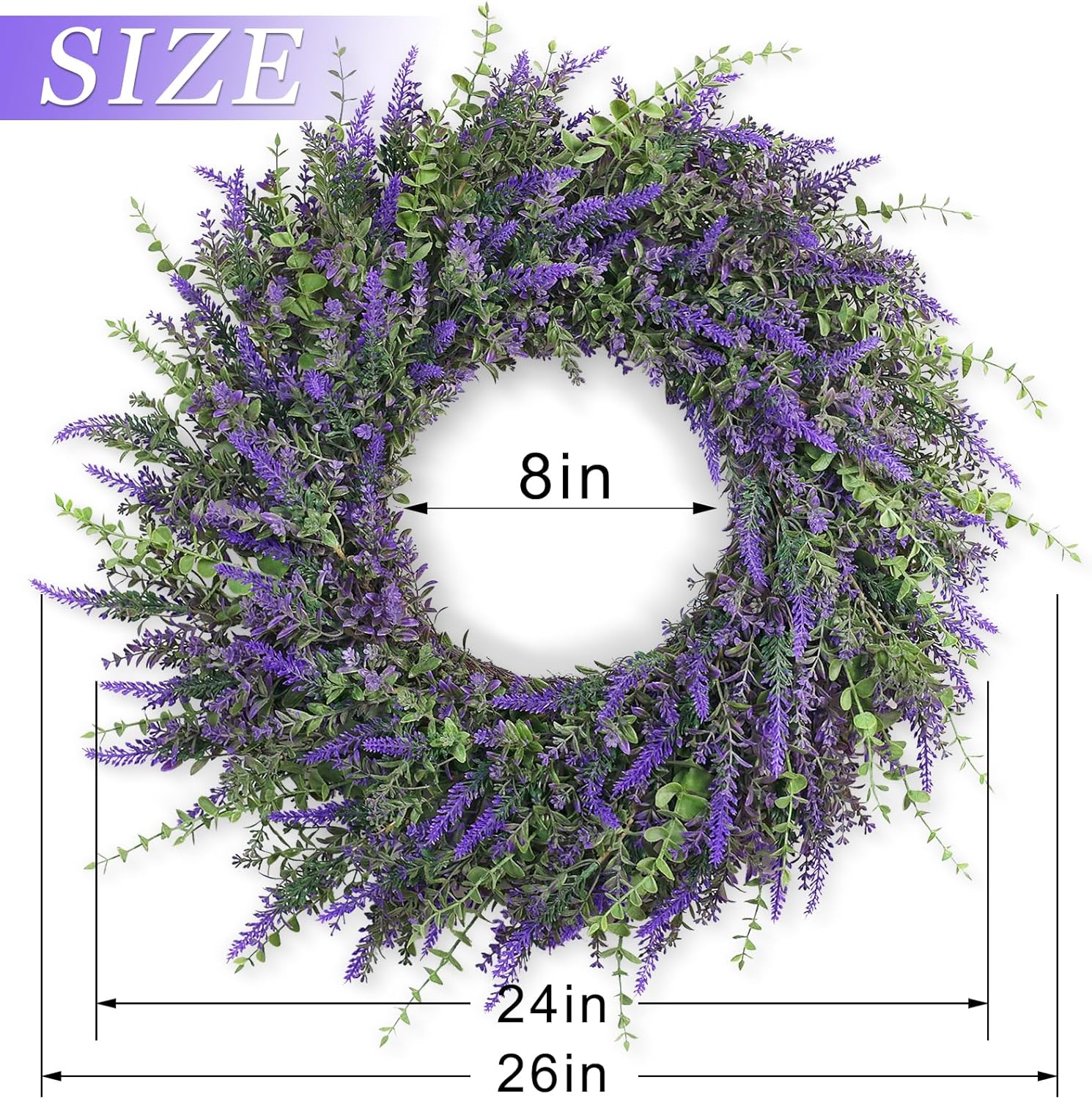26 Inch Large Eucalyptus Lavender Wreath for Front Door