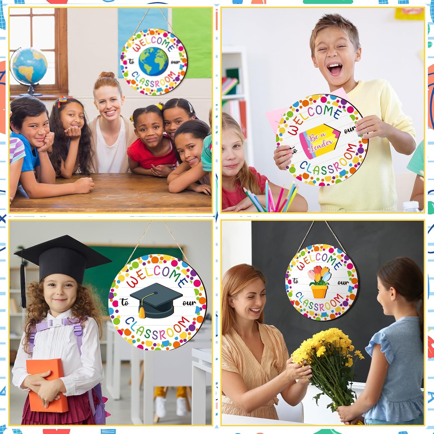 Ctosree Classroom Welcome Sign 12x12 Inches Decorative Door Hanger