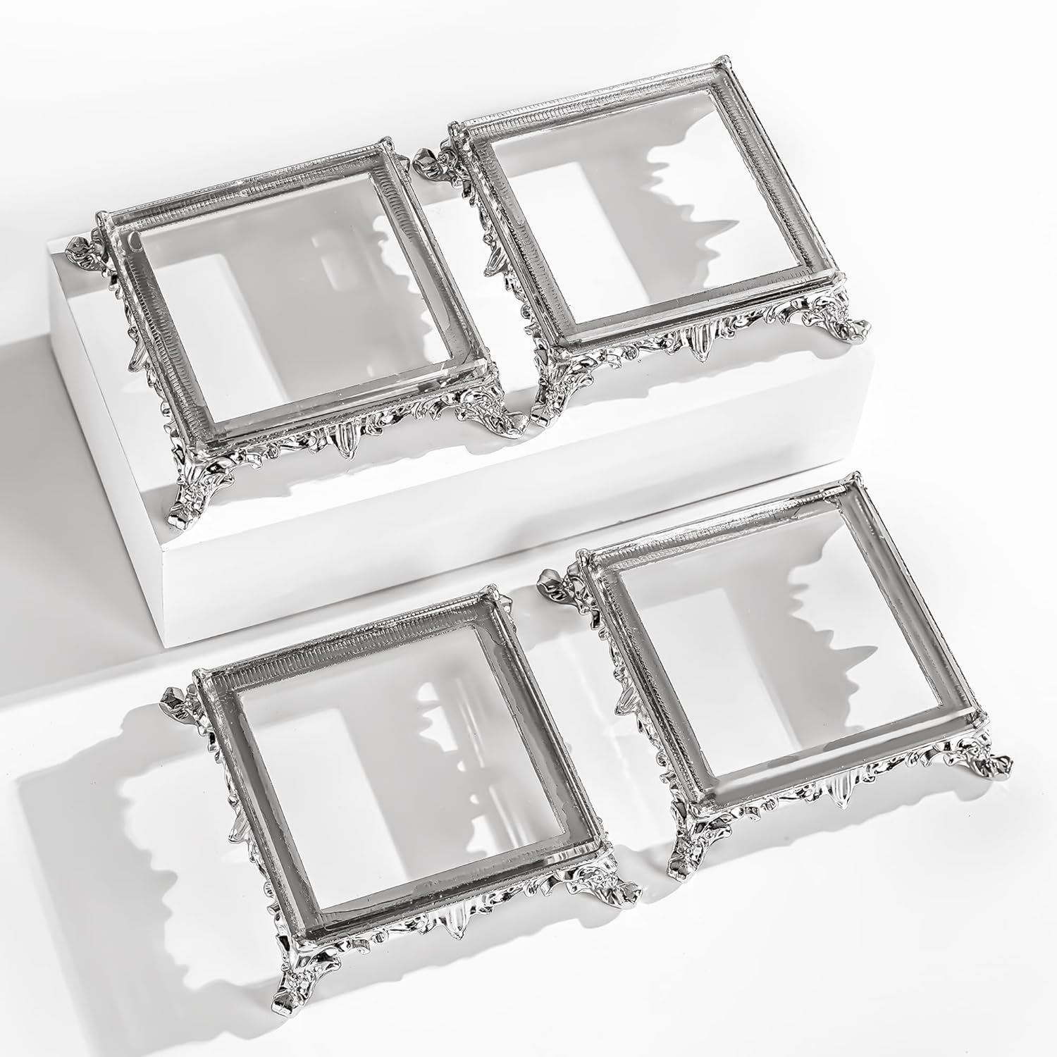 ZEERSHEE 4 Piece Crystal Square Display Base with Metal Feet