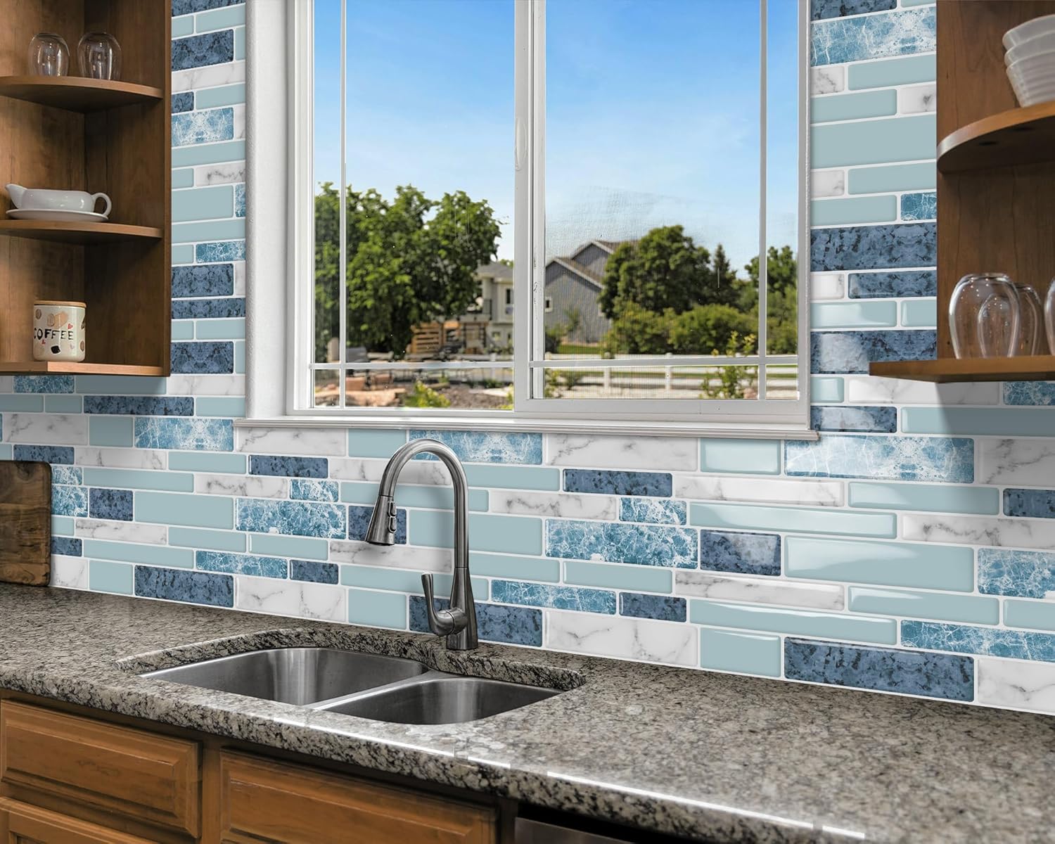 Peel and Stick Marble Tile Stickers 3D Blue 12x12 10-Sheet Backsplash