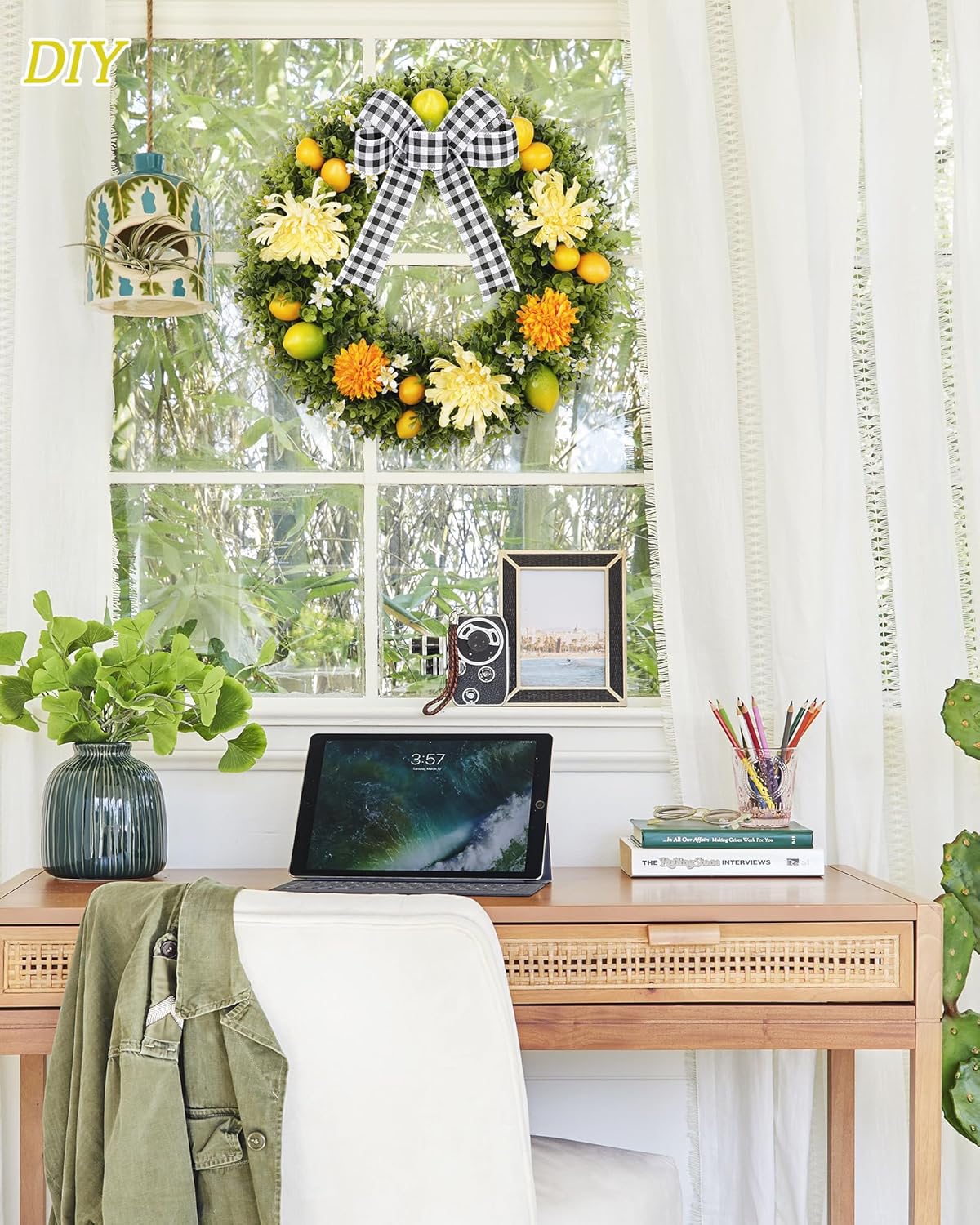 Vlorart 20-Inch Boxwood Wreath Artificial Front Door Decor