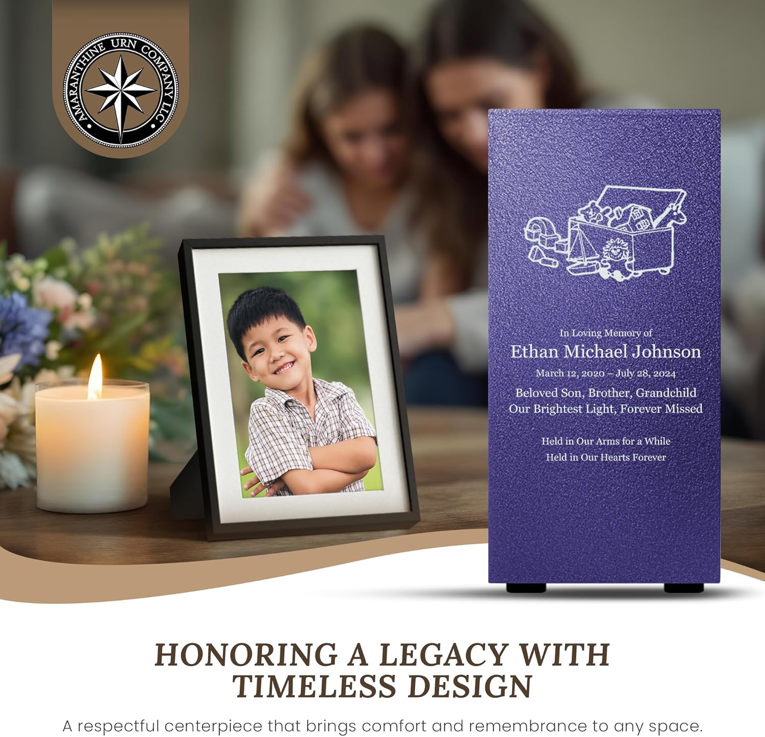 Elegant Customizable Cremation Urn for Human Ashes - Personalized Text Color Base Made in USA