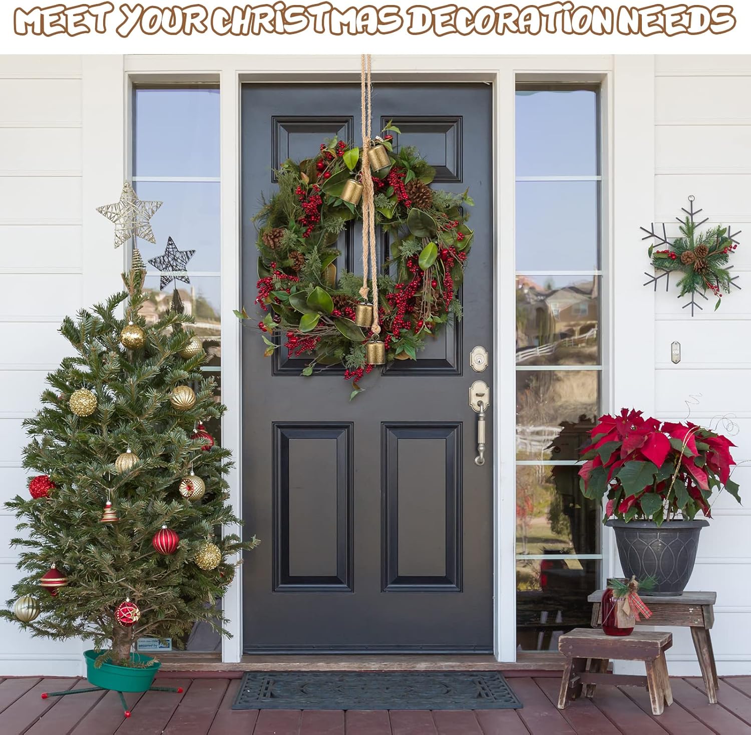 2 Piece Rustic Vintage Gold Brass Bells Christmas Decor Wall Hanging