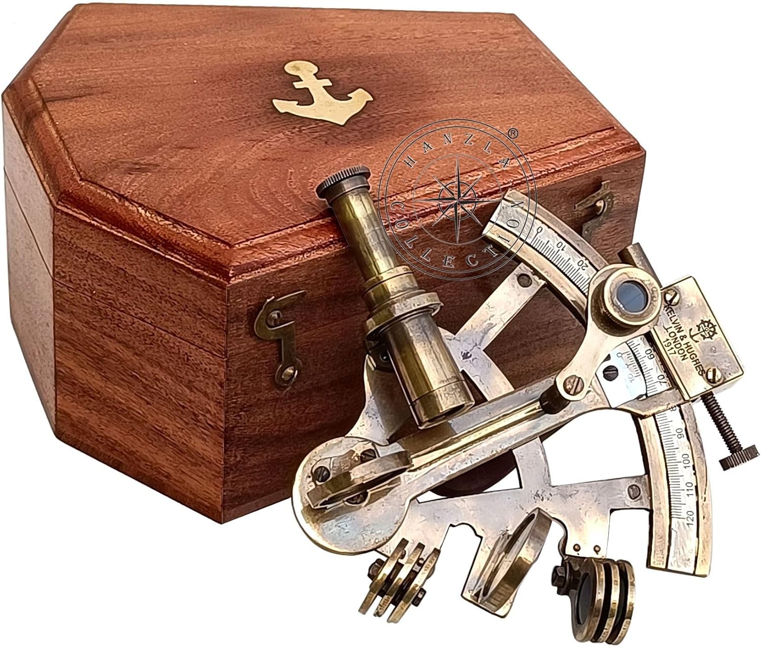 Brass Nautical Sextant with Wooden Box Vintage Gift