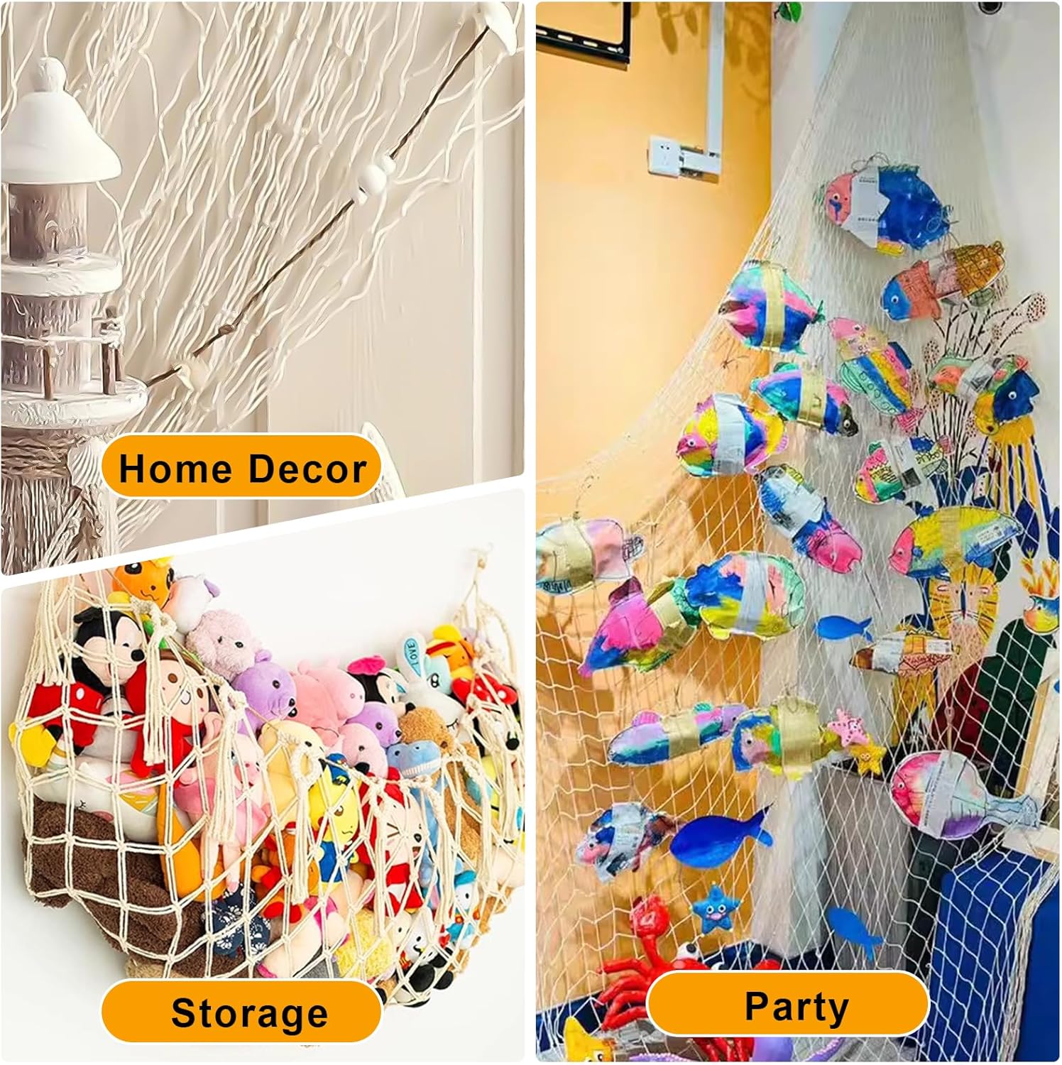 2PCS Fish Net Decorations Ocean Themed Wall Hanging
