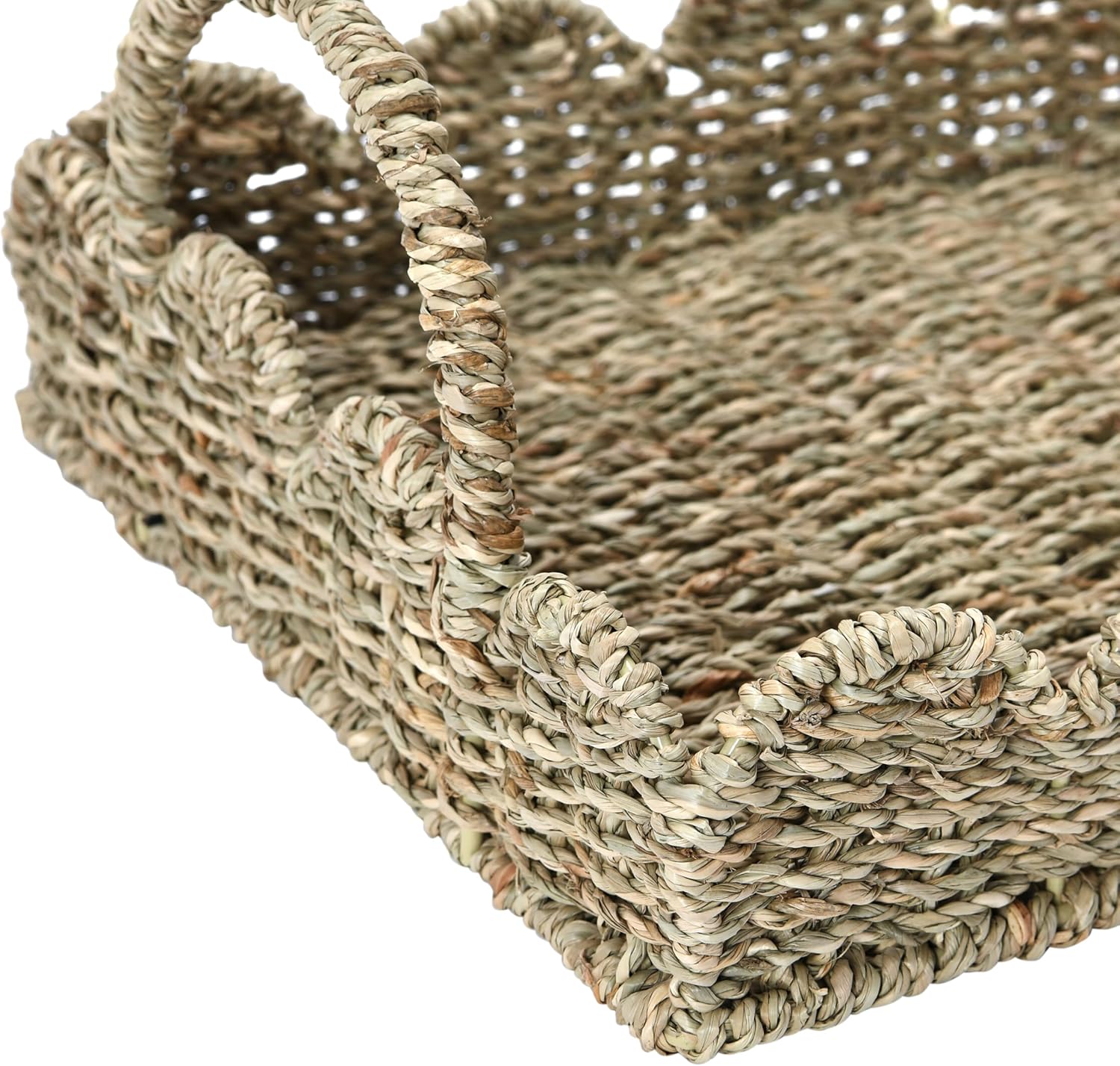 Household Essentials Handwoven Tray with Handles and Scalloped Edge